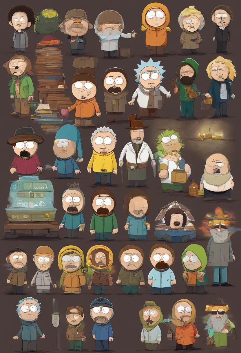 create pictograms of a south park commercial establishment with the characters creative Create images