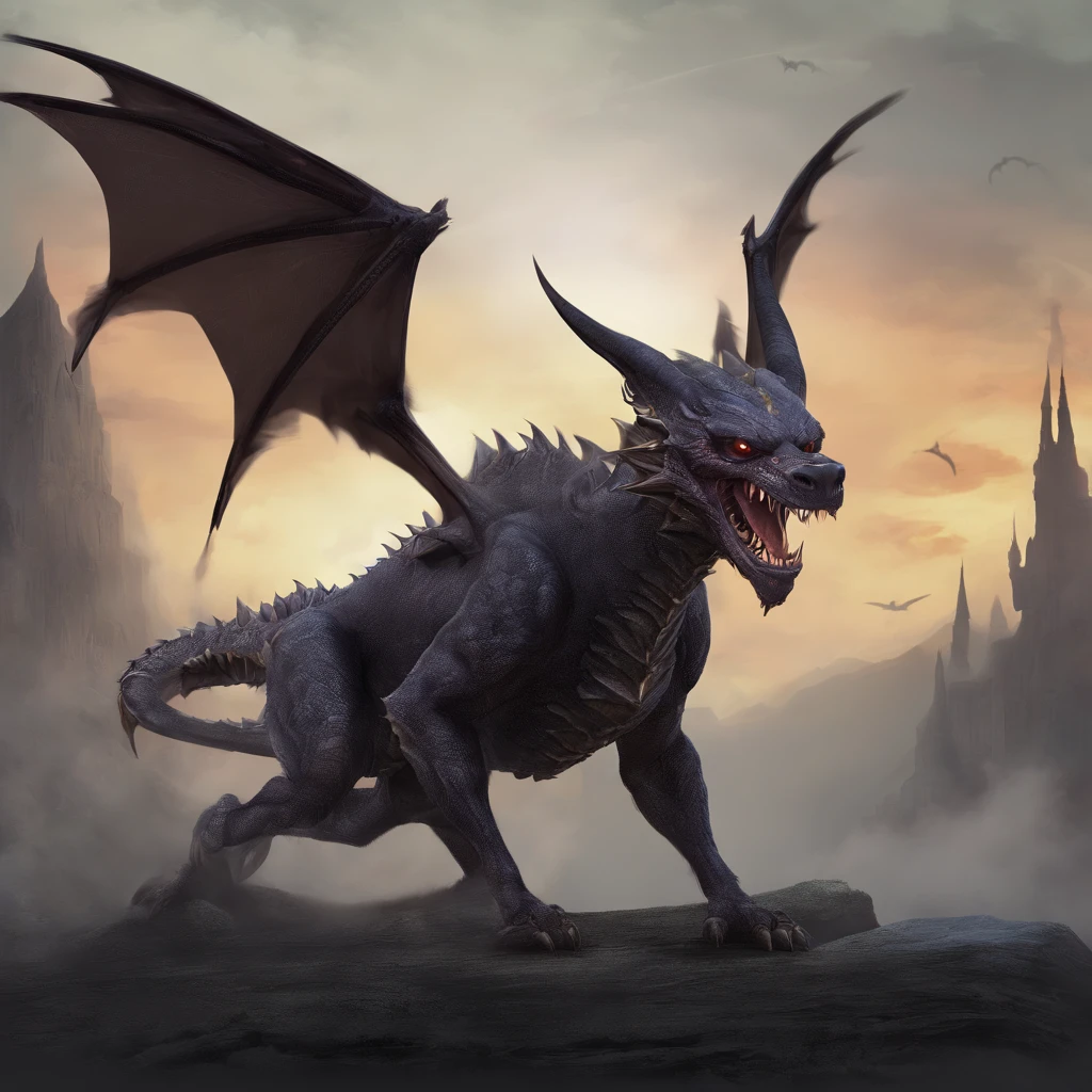 Dragon bat dog hybrid with wings bearing teeth