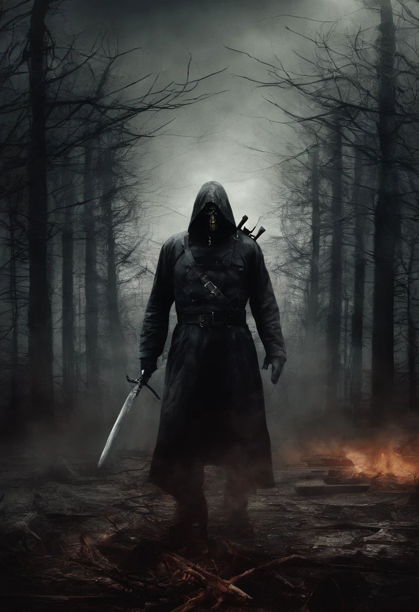 Dark haunted swordsman with bloodthirsty Katana