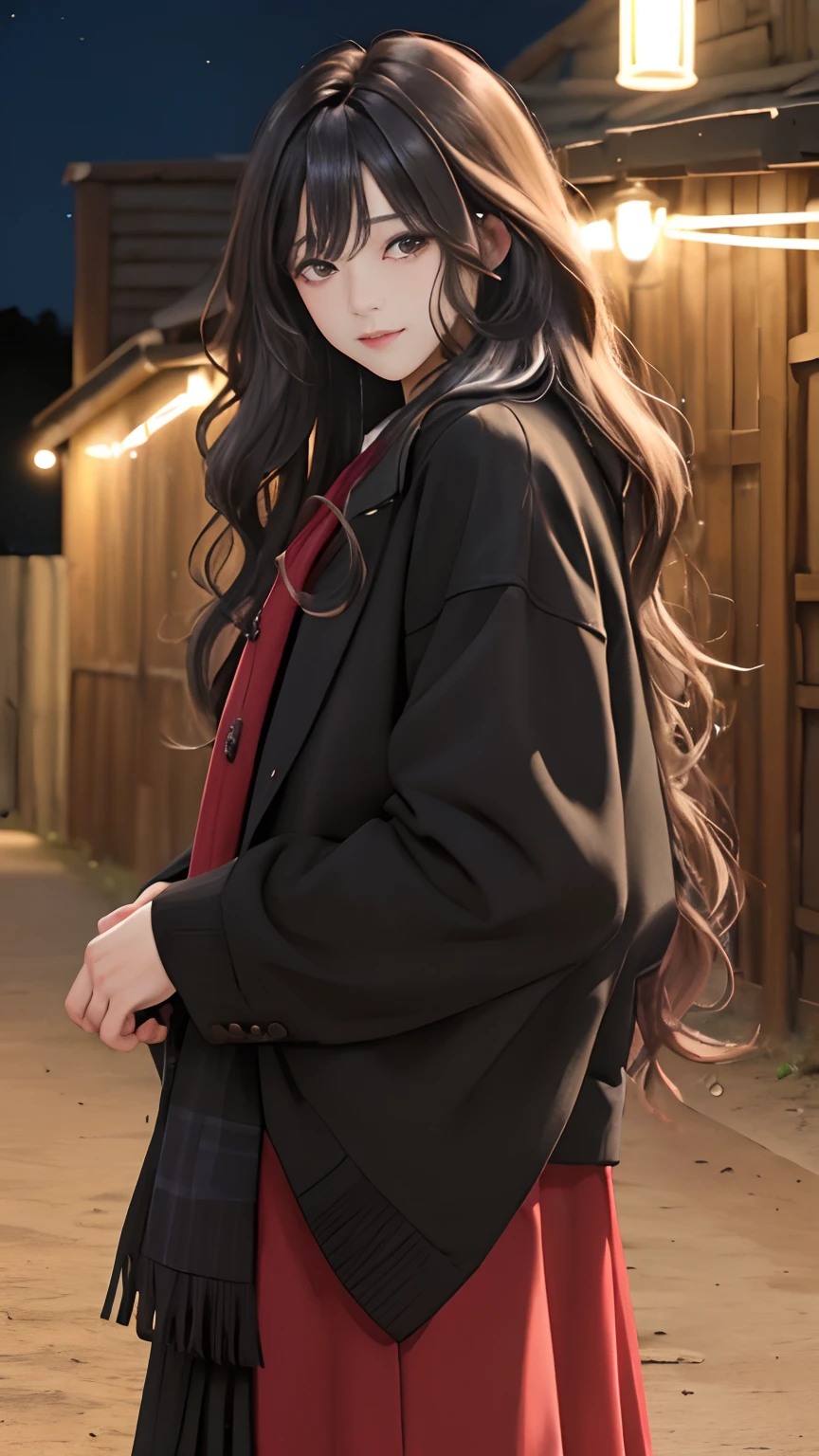 (masterpiece:1.2), (best quality:1.2), night, (looking at viewer), bright skin, cowboy shot,
outdoors, fringe,
long hair, (wavy hair),
