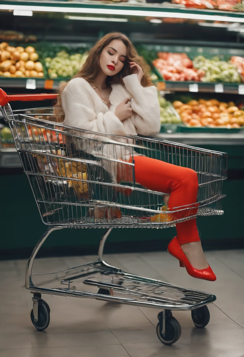 A high resolution,Real Human,cd,jk,girl,Lie in the shopping cart,stocklings,your legs,laughingly,夏天