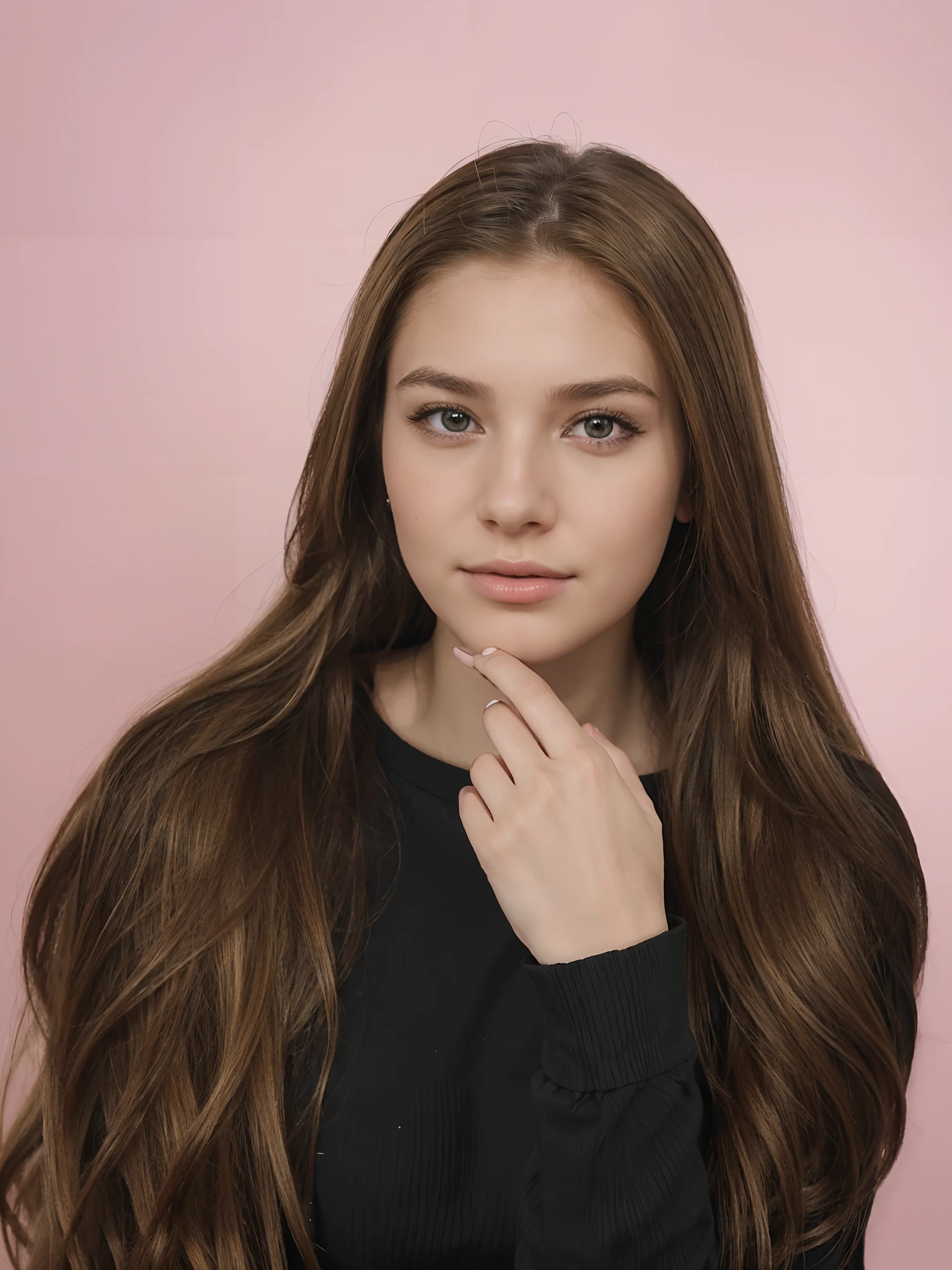 Girl with long hair, Realistic hair, Better quality, 4k quality, Drawing hands, Detailed drawing of hands, Photo Enhancement, foto realista. light blonde hair