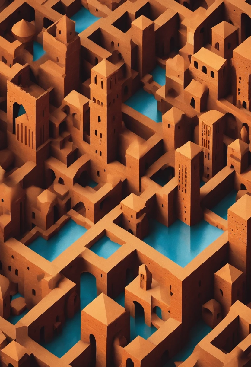 Monument Valley,Optical illusions,Cubism,Yayoi Kusama,Escher's Relativity,Isometric view,dramatic light