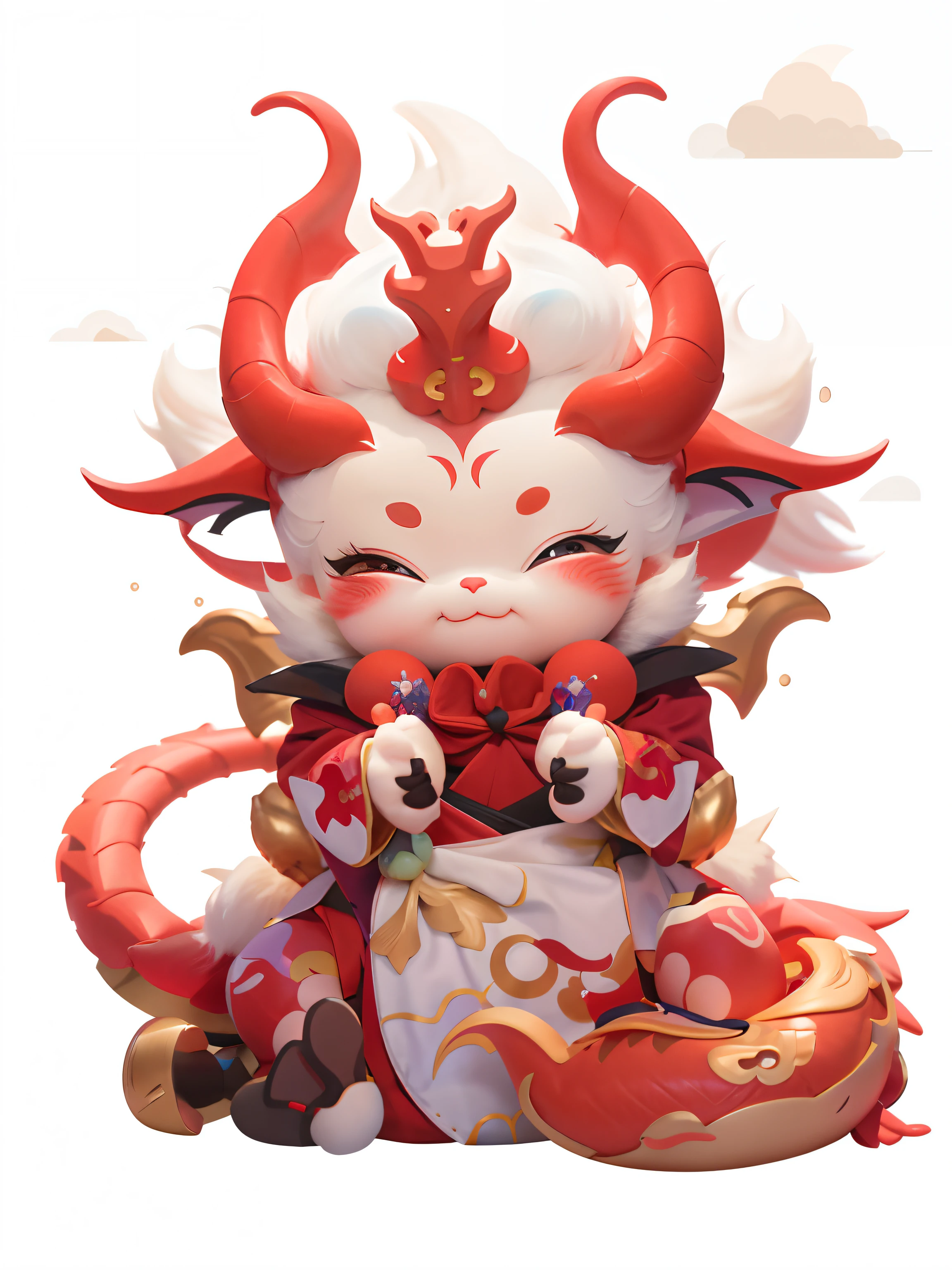 On the pillow sits a cute little dragon, Onmyoji detailed art, onmyoji, inspired by Park Hua, onmyoji portrait, drak, Keqing from Genshin Impact, trending on cgstation, zhongli from genshin impact, smooth chinese dragon, giesha demon, Nine tails, Cute detailed digital art, in style the demon seated