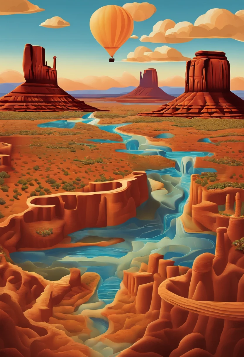 monument valley,optical illusions,cubismo,Yayoi Kusama,Escher's theory of relativity,iso-distance view,Dramaticlight,Translucent stereoscopic,Rich in color,Beautiful composition,tmasterpiece,Detailed details,k hd