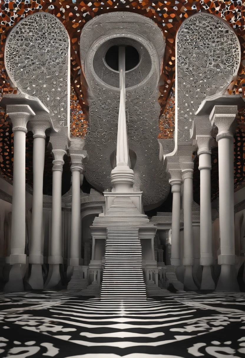 monument valley,optical illusions,cubismo,Yayoi Kusama,Escher's theory of relativity,iso-distance view,Dramaticlight,Translucent stereoscopic,Rich in color,Beautiful composition,tmasterpiece,Detailed details,k hd