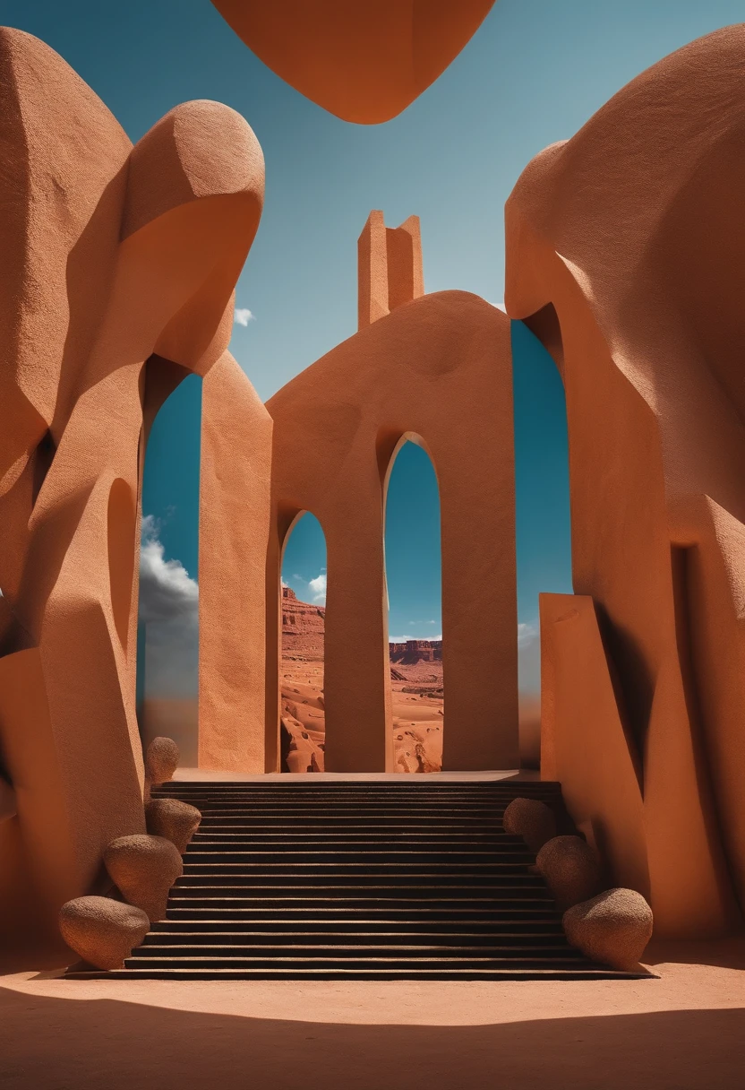 monument valley，optical illusions，cubismo，Yayoi Kusama，Escher's theory of relativity，iso-distance view,Dramaticlight,Translucent stereoscopic,Rich in color,Beautiful composition，tmasterpiece,Detailed details,k hd