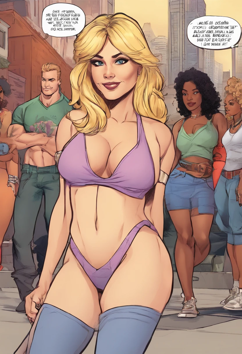 A hot blonde Milf shows off her sexy ass to some black butch lesbians at the park, (big ass), realistic, sexy, nsfw