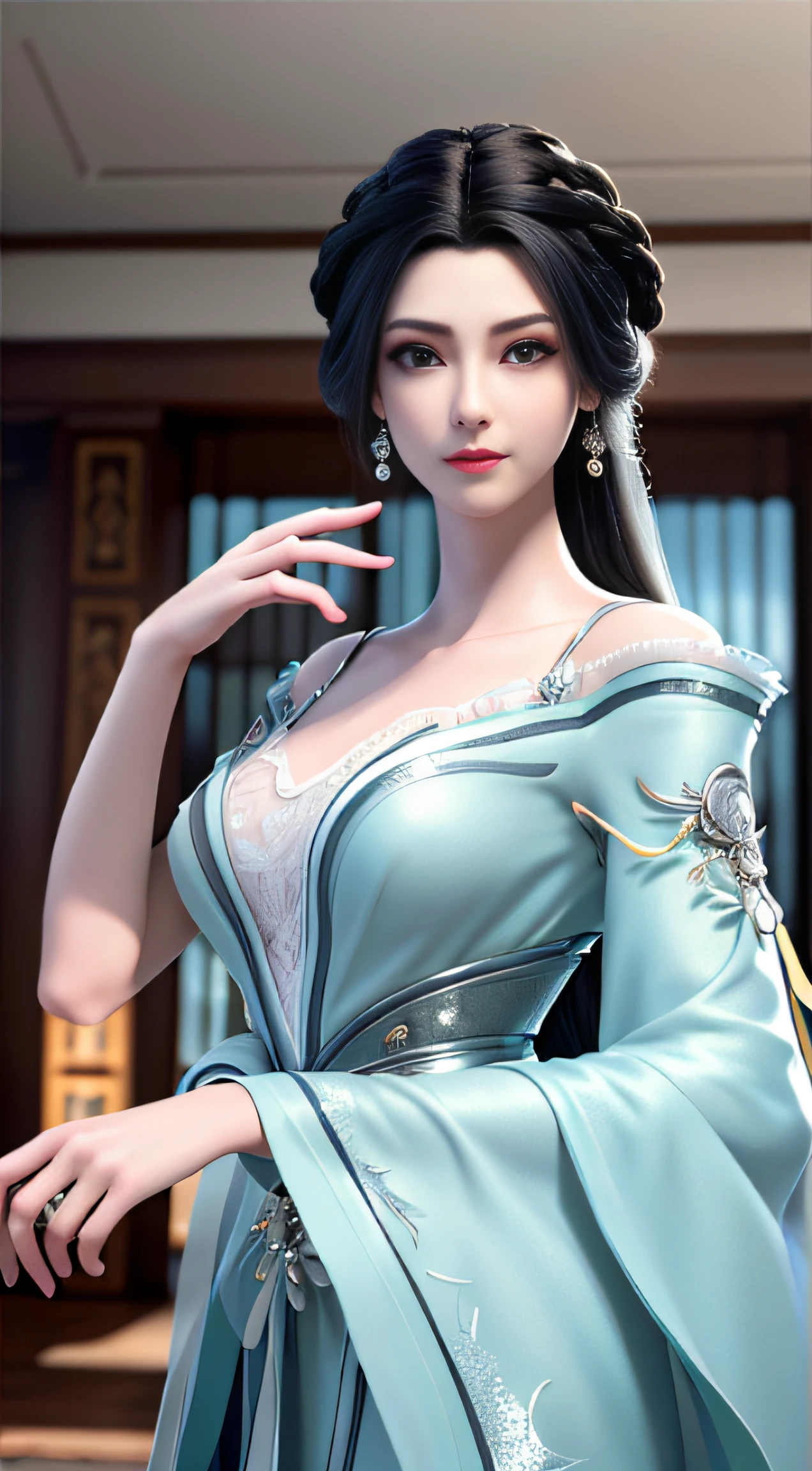 ultra realistic 8k cg, picture-perfect face, flawless, clean, masterpiece, professional artwork, famous artwork, cinematic lighting, cinematic bloom, perfect face, beautiful face, beautiful eyes, fantasy, dreamlike, unreal, science fiction,medium breasts, beautiful clothes, absurdly long hair, very long hair, (rich:1.4), prestige, luxury, jewelry, diamond, gold, pearl, gem, sapphire, ruby, emerald, intricate detail, delicate pattern, charming, alluring, seductive, erotic, enchanting, hair ornament, necklace, earrings, bracelet, armlet,
((1girl, dress, ))
<lora:DA_YunYunGreen:0.6>