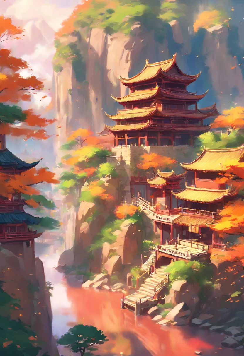 Draw a Chinese village,bridge over river, ross tran. scenery background, digital painting of a pagoda, cyberpunk chinese ancient castle, dreamy Chinese towns, highly detailed digital painting, very detailed digital painting, Detailed scenery —width 672, wlop and ross thran, Detailed painting 4 K, detailed digital concept art, highly detailed digital artwork