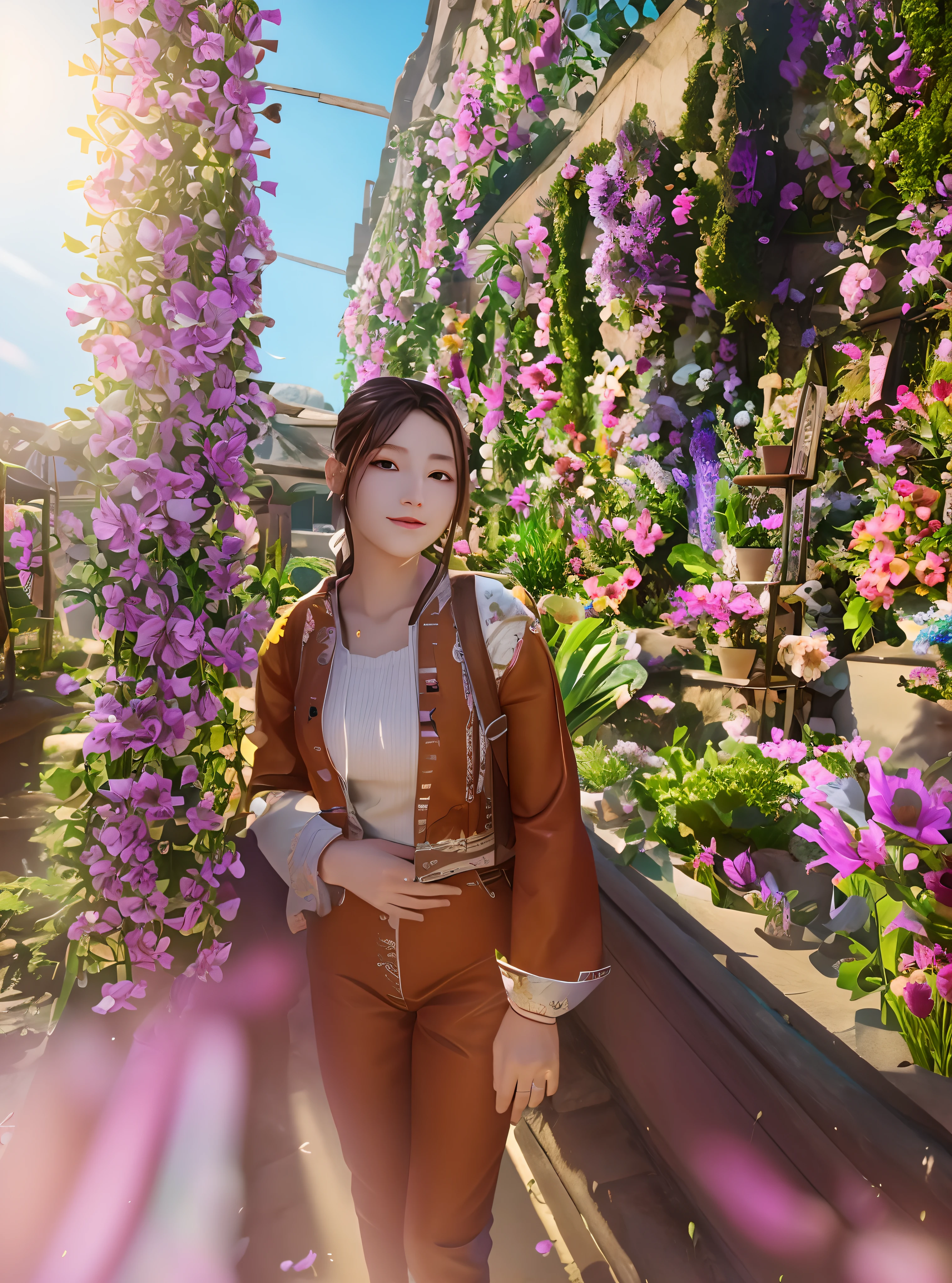 Background Change To A Beautiful Flowers Garden, Realistic Face ,8K Resolution, Change Charector To The Beautiful Anime Realistic Face.