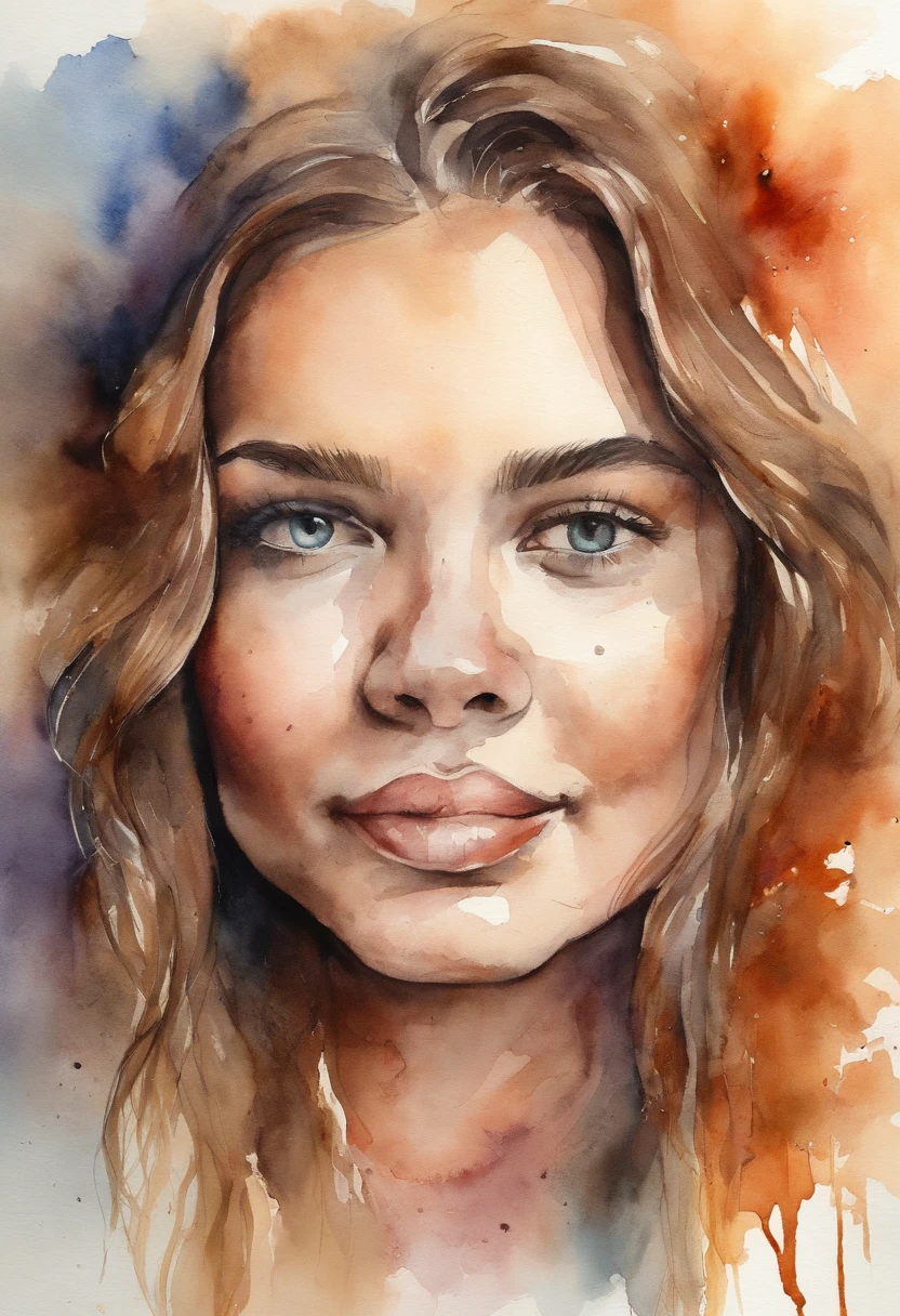 Retrato de uma jovem muito bonita, gordinha, cabelo loiro, nua com o dedo na boca.
