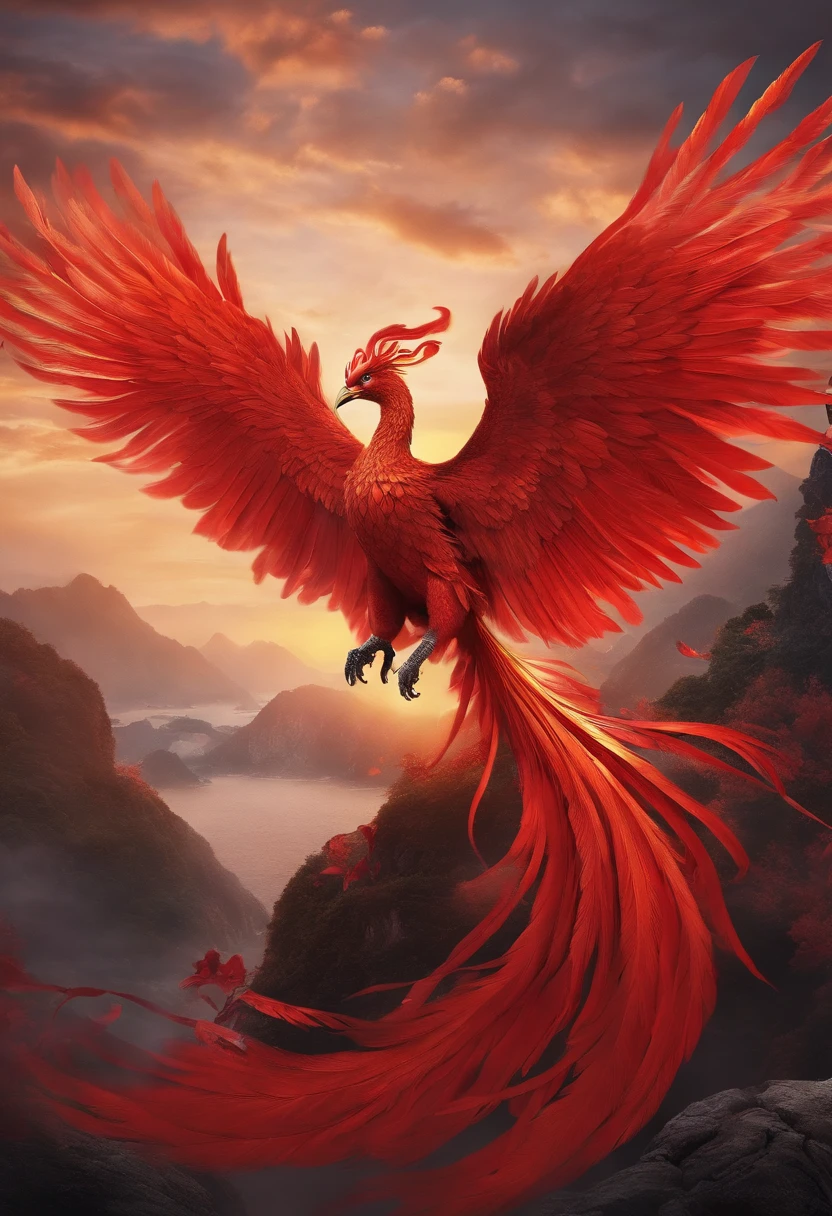 The phoenix of red Nirvana in fire、Sticker style、UHD, super detail