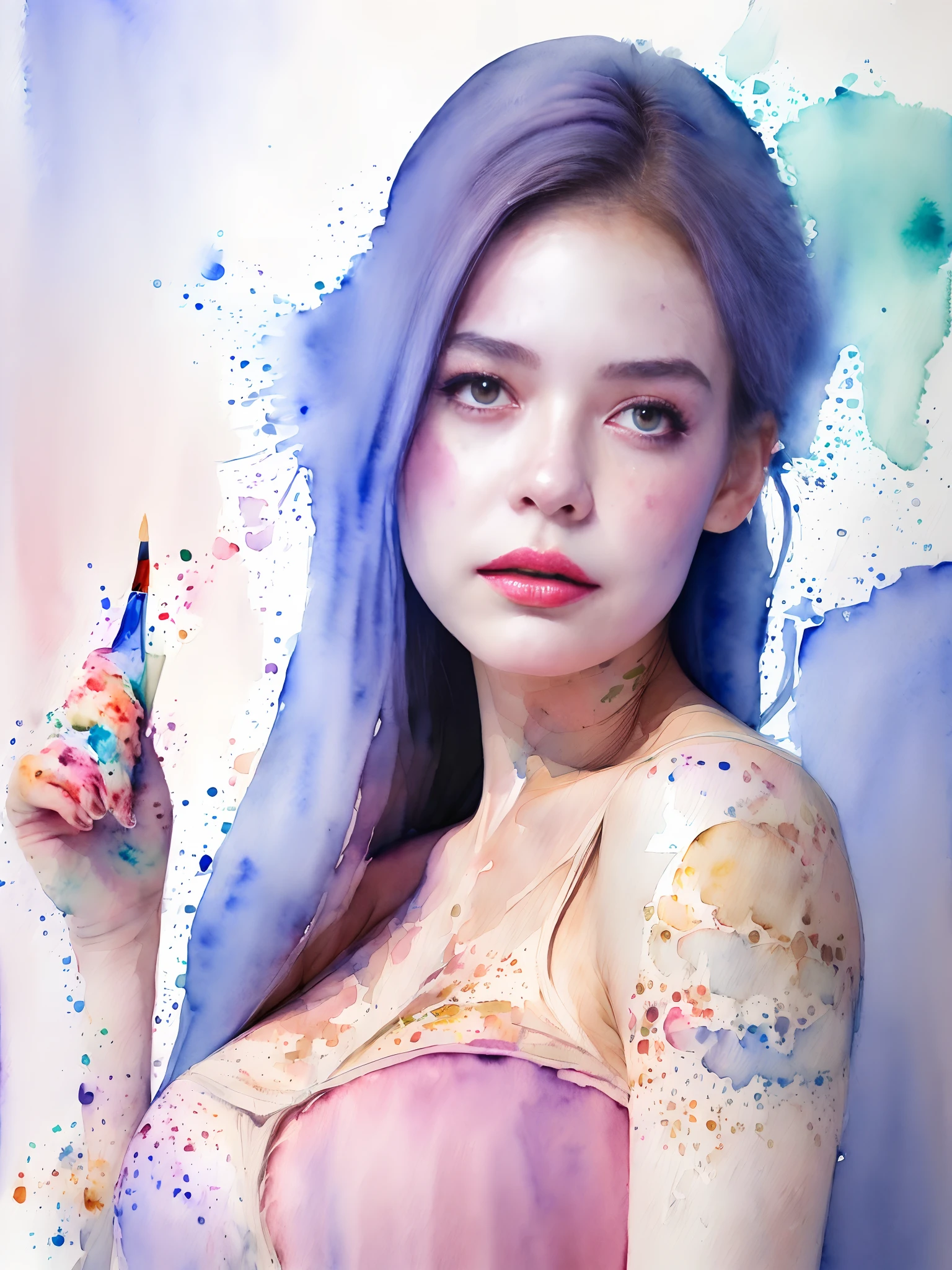 (watercolor paiting:1.8),Young Sensual Gravure Idol、beautiful girls face、Young cute gravure idol、奈良美智、Young Gravure Idol、If々Japan Girl、Close up of Rain Iwakura、Pull Shorthair、Photos taken with Sony A7R,undergarment:1.3,(huge-breasted:1.2),((Top image quality、8K、masuter piece、:1.3))、Super fine face、Ultra Fine Lips、Fine Eye、二重まぶた、(Hands raised)、(A sexy:1.2)、full body Esbian、Super fine face、Ultra-fine lips、Breakdown、二重まぶた:1.2,(Photorealsitic、Raw photography、top-quality:1.4)、Al Eyes、beautidful eyes、(real looking skin)、Beautiful skin、The ultra -The high-definition、the golden ratio、(1 girl in)、