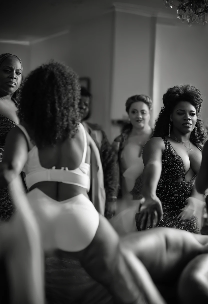 A hot married woman with a big sexy ass gets forced to strip for a group of butch black lesbian women, (big ass), sexy, detailed, (NSFW)