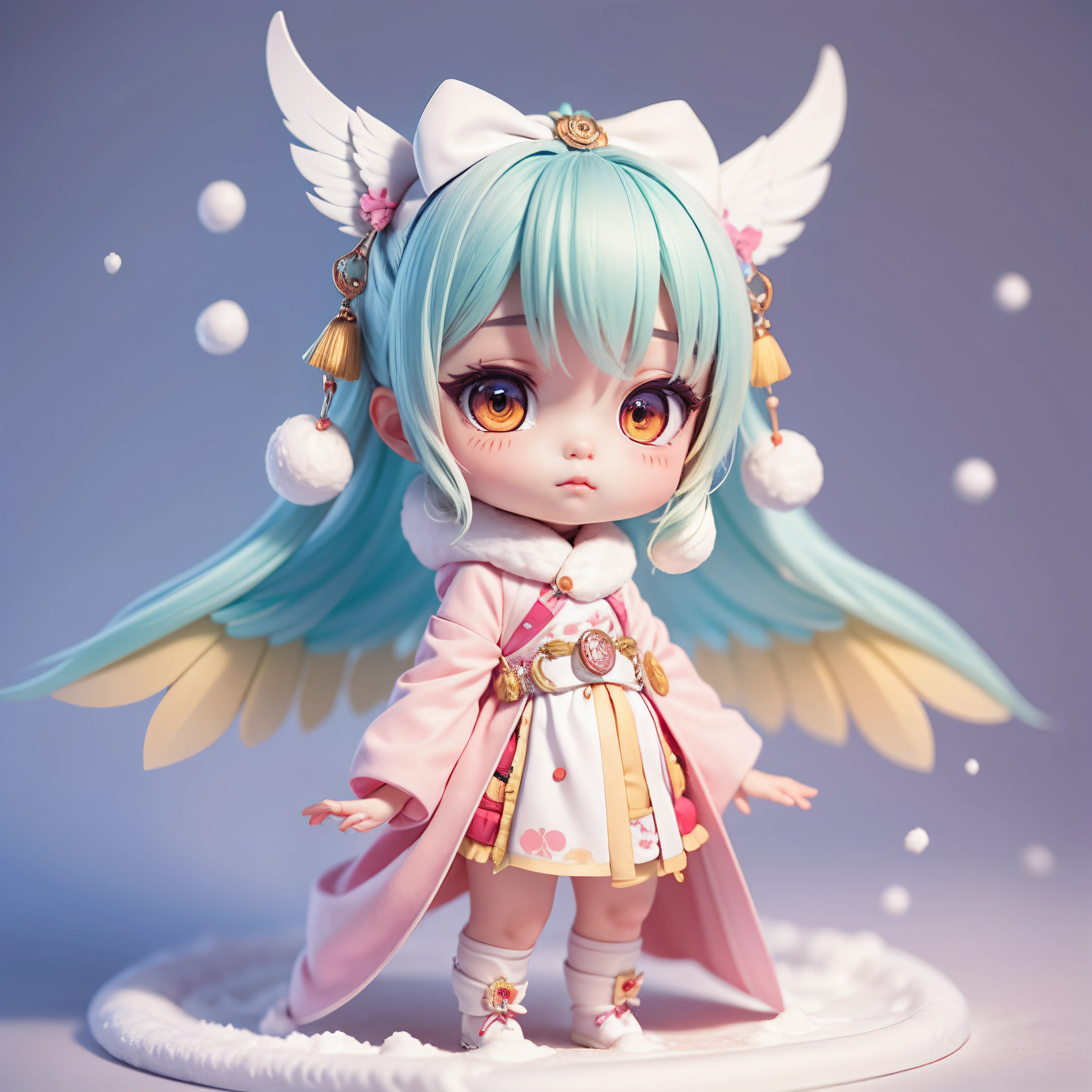 A kawaii loli with multicolored wings,Inspired by Lyckey,Chibi Art,inspired by Tawaraya Sōtatsu,Inspired by Yundu Snow,inspired by Wang Lü