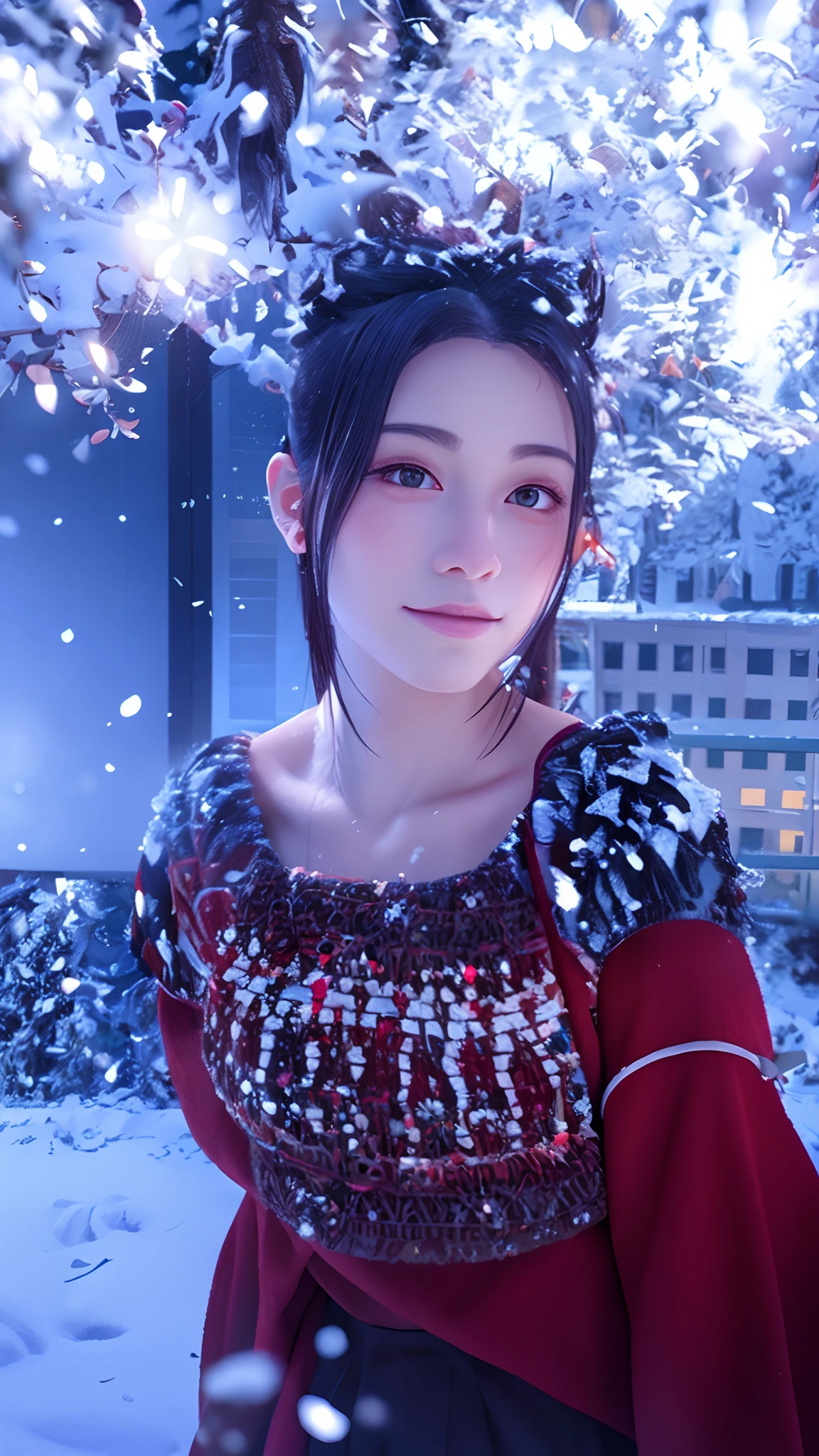 Change A Background To An Anime Snowfall Winter Season,Change the Charector to a realistic anime face,8k resolution Realistic Face