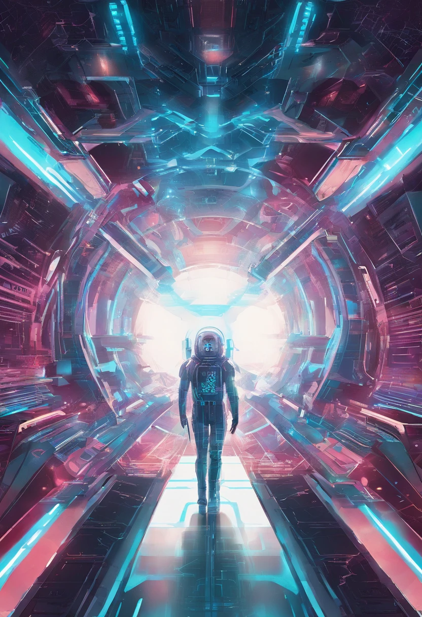 Space-time tunnel,square shapes,geometric figure,Through, science fiction digital painting, science fiction digital painting,sci fi background, Cyberpunk background, Science-fi digital art illustration, futuristic environment, ,blue colors,neonlight,mirai,electrons