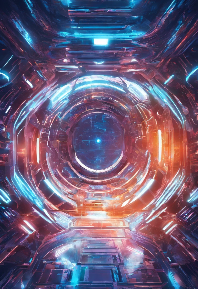 A futuristic tunnel with bright lights and a blue and red light - SeaArt AI