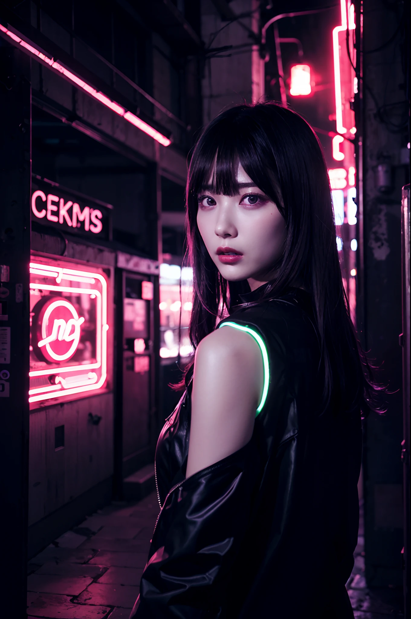 フェイスペイントをしたサイボーグのBeauty, whole body, cyber punk, Fashion Model, Beauty, Francis Bacon&#39;s painting style