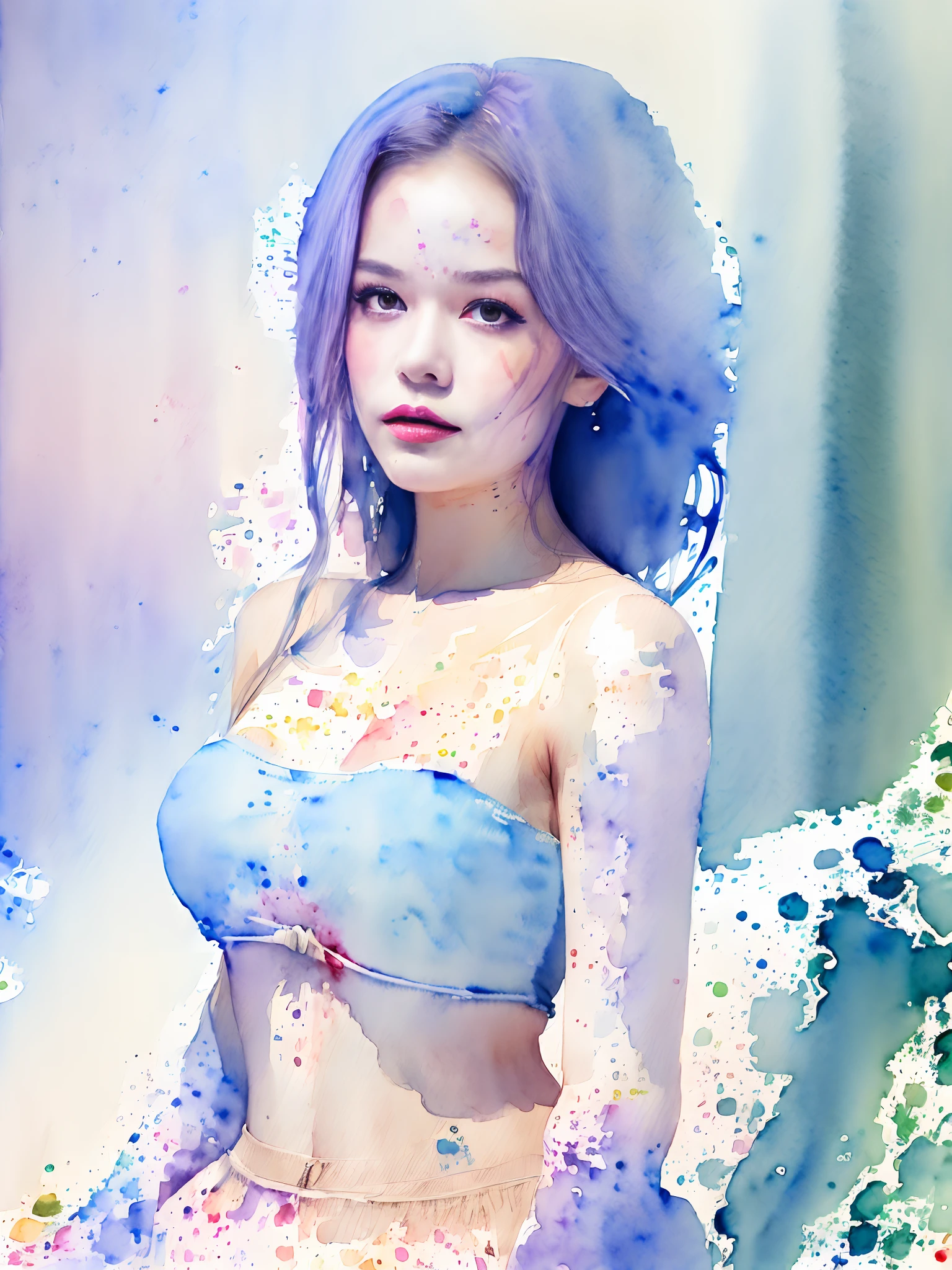 (Watercolor style:1.9),Young Sensual Gravure Idol、beautiful girls face、Young cute gravure idol、奈良美智、Young Gravure Idol、If々Japan Girl、Close up of Rain Iwakura、Pull Shorthair、Photos taken with Sony A7R,undergarment:1.3,(huge-breasted:1.1),((Top image quality、8K、masuter piece、:1.3))、Super fine face、Ultra Fine Lips、Fine Eye、二重まぶた、full body Esbian、Ultra-fine lips、Breakdown、二重まぶた:1.2(Photorealsitic、Raw photography、top-quality:1.4)、Al Eyes、beautidful eyes、(real looking skin)、Beautiful skin、The ultra -The high-definition、the golden ratio、(1 girl in)、