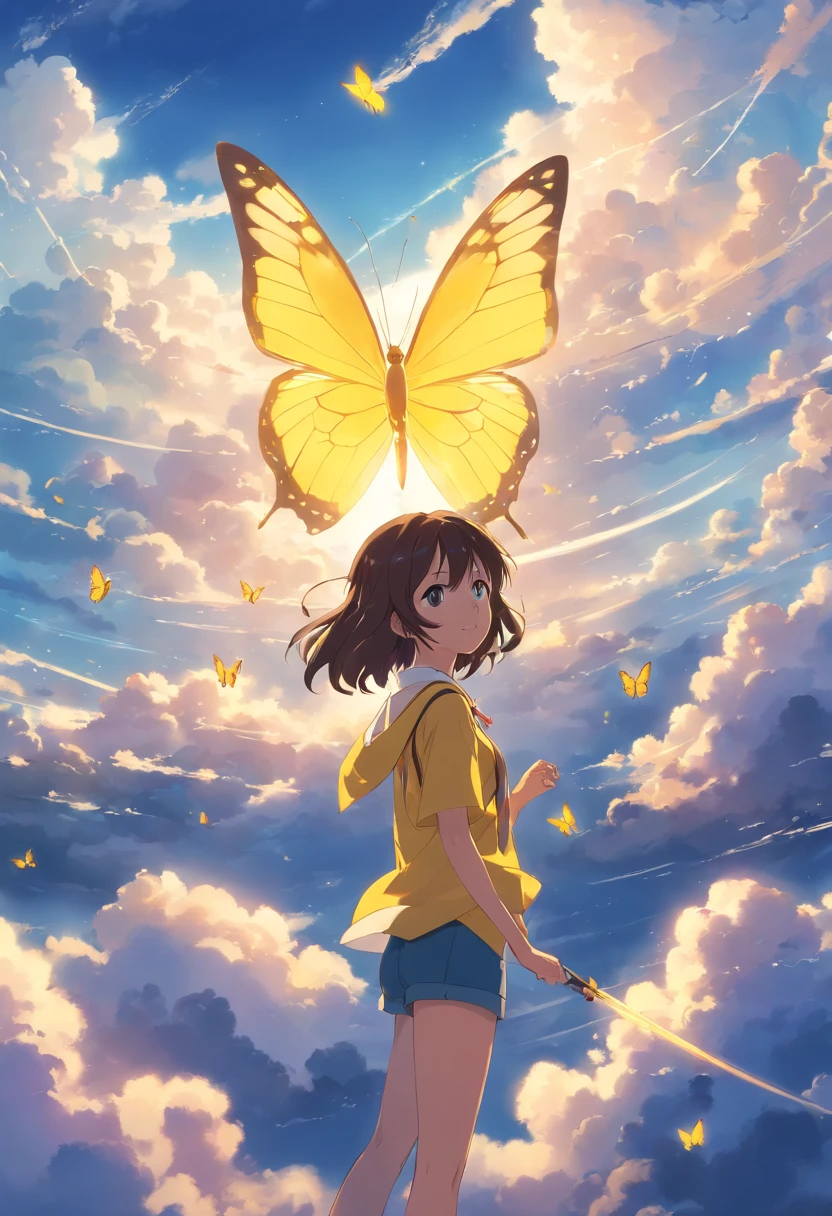 Yellow butterfly on the clouds