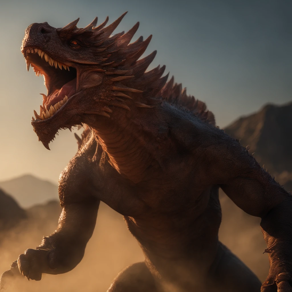 Jin Tianlong,piercing red eyes,Close-up of blood fire released from the nose,Chest scales,high high quality,8K,Many details,Fire lettuce,Alas,4 legs,Spotted claws,golds,dangers,fires,dentes pontiagudos,big dragon,immensity,threatening,imponent
