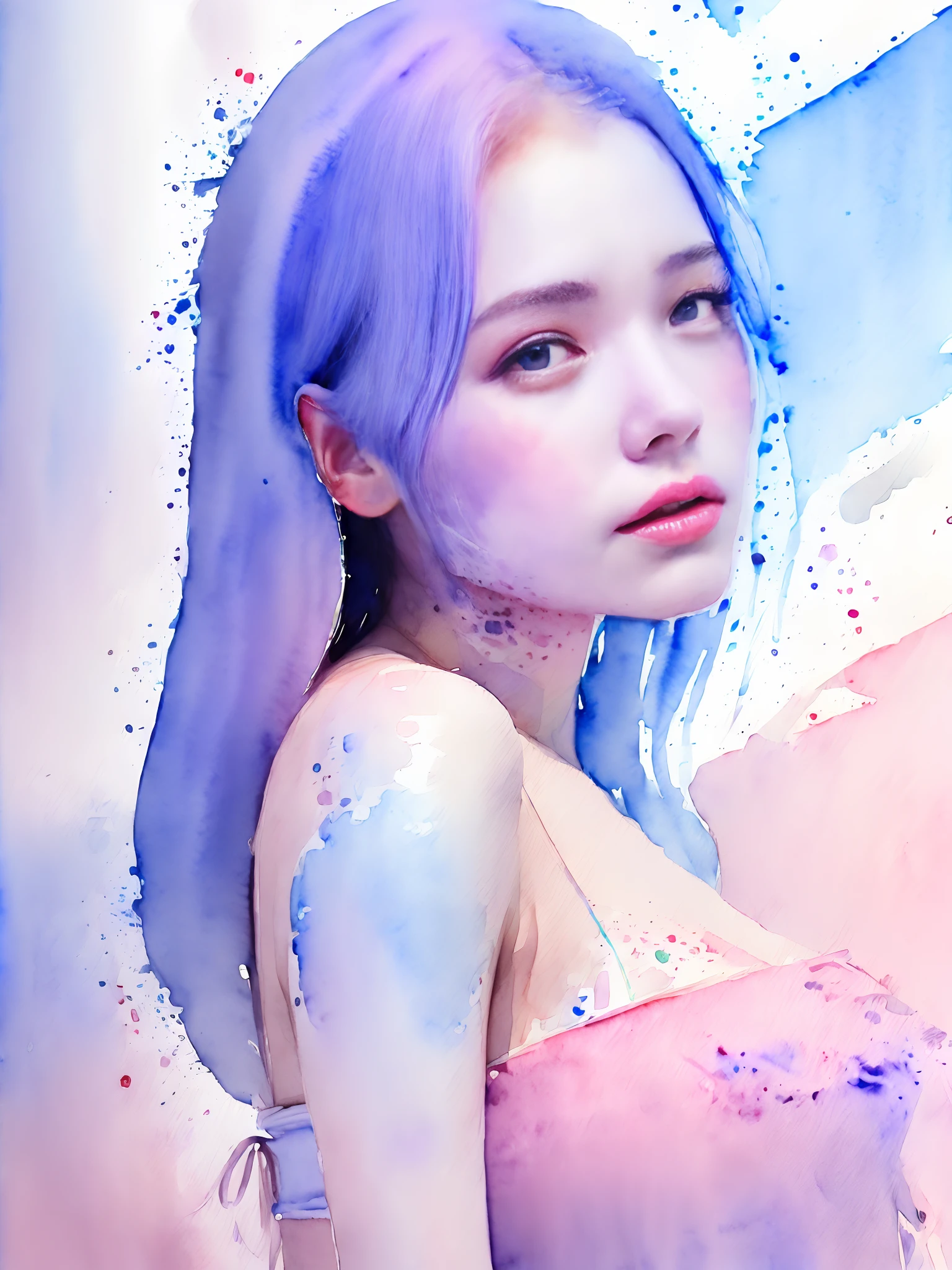 (Watercolor style:1.9),Young Sensual Gravure Idol、beautiful girls face、Young cute gravure idol、奈良美智、Young Gravure Idol、If々Japan Girl、Close up of Rain Iwakura、Pull Shorthair、Photos taken with Sony A7R,undergarment:1.3,(huge-breasted:1.1),((Top image quality、8K、masuter piece、:1.3))、Super fine face、Ultra Fine Lips、Fine Eye、二重まぶた、full body Esbian、Ultra-fine lips、Breakdown、二重まぶた:1.2(Photorealsitic、Raw photography、top-quality:1.4)、Al Eyes、beautidful eyes、(real looking skin)、Beautiful skin、The ultra -The high-definition、the golden ratio、(1 girl in)、