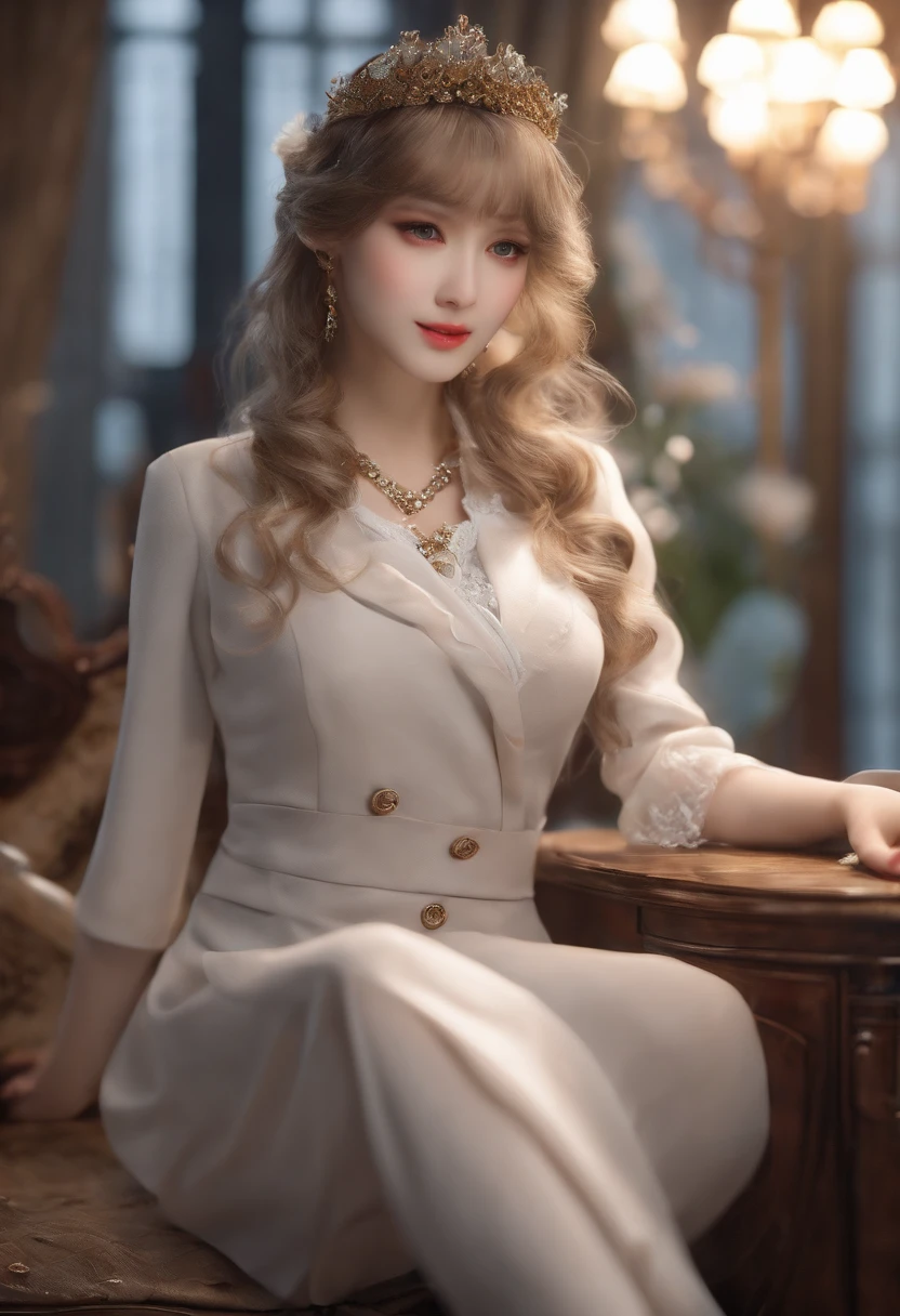 Beautiful Meticulous Girl, very detailed eyes and faces, Beautiful detailed eyes, , ultra - detailed, A high resolution, The is very detailed,best qualtiy,tmasterpiece,kemomimi,((Japanese professional suit)),illustratio,The is very detailed,CG,unified,8k 壁纸,Amazing Cleavage,finely detailled,tmasterpiece,best qualtiy,The is very detailed的 CG unified 8k 壁纸,light in face,cinmatic lighting, 1girl, 20 yrs,(((dynamicposes))),(A half body),((Gray pantyhose)),((Sit with your knees folded))