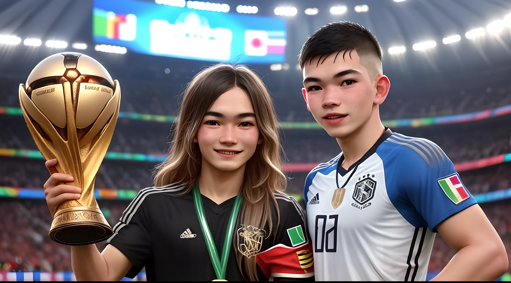 Chucky Lozano holding World Cup trophy