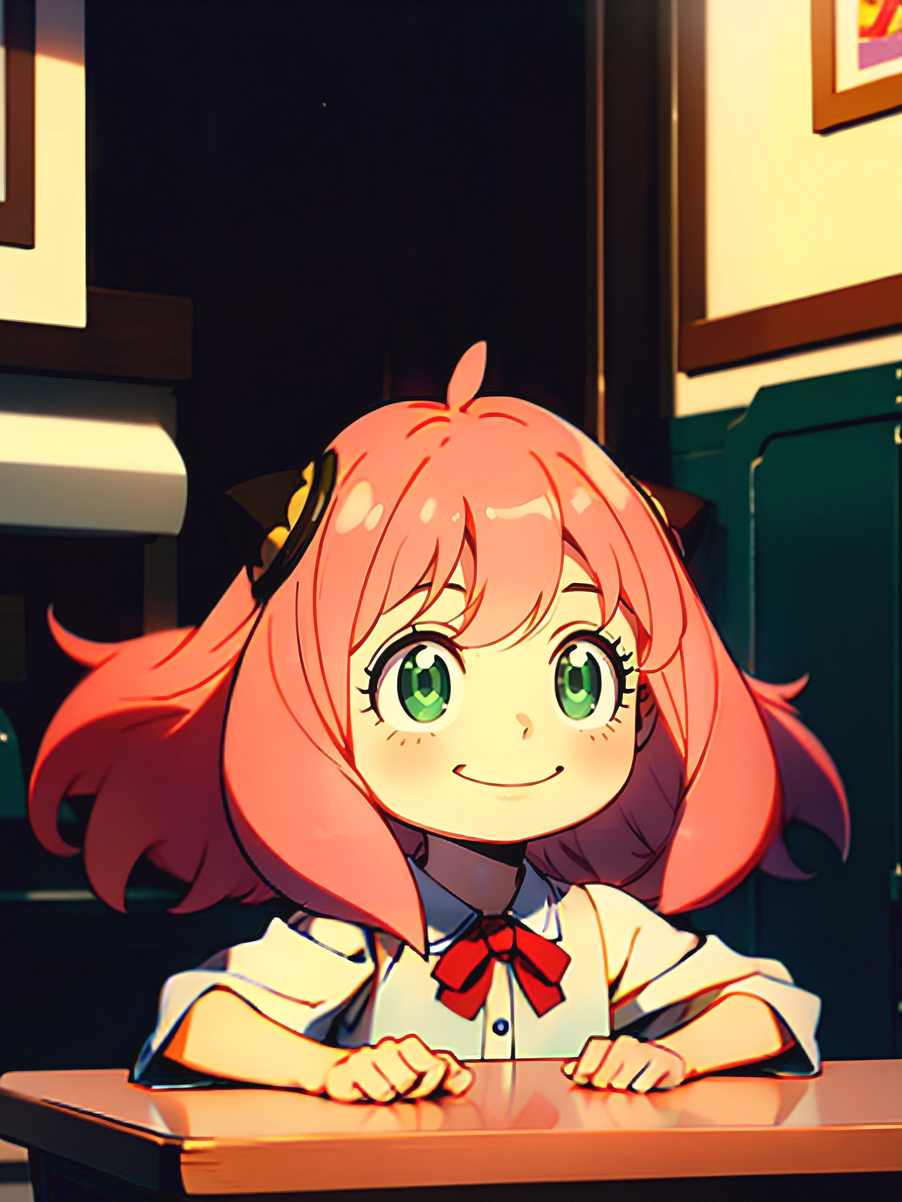 1child, solo, Anya forger, anime, cute, playing, pink hair (fixed hand), smiling