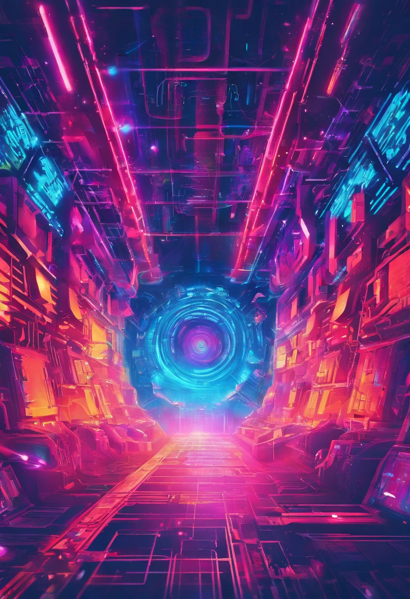 Space-time tunnel,square shapes,geometric figure,Through, science fiction digital painting, science fiction digital painting,sci fi background, Cyberpunk background, Science-fi digital art illustration, futuristic environment, ,blue colors,neonlight,mirai,electrons
