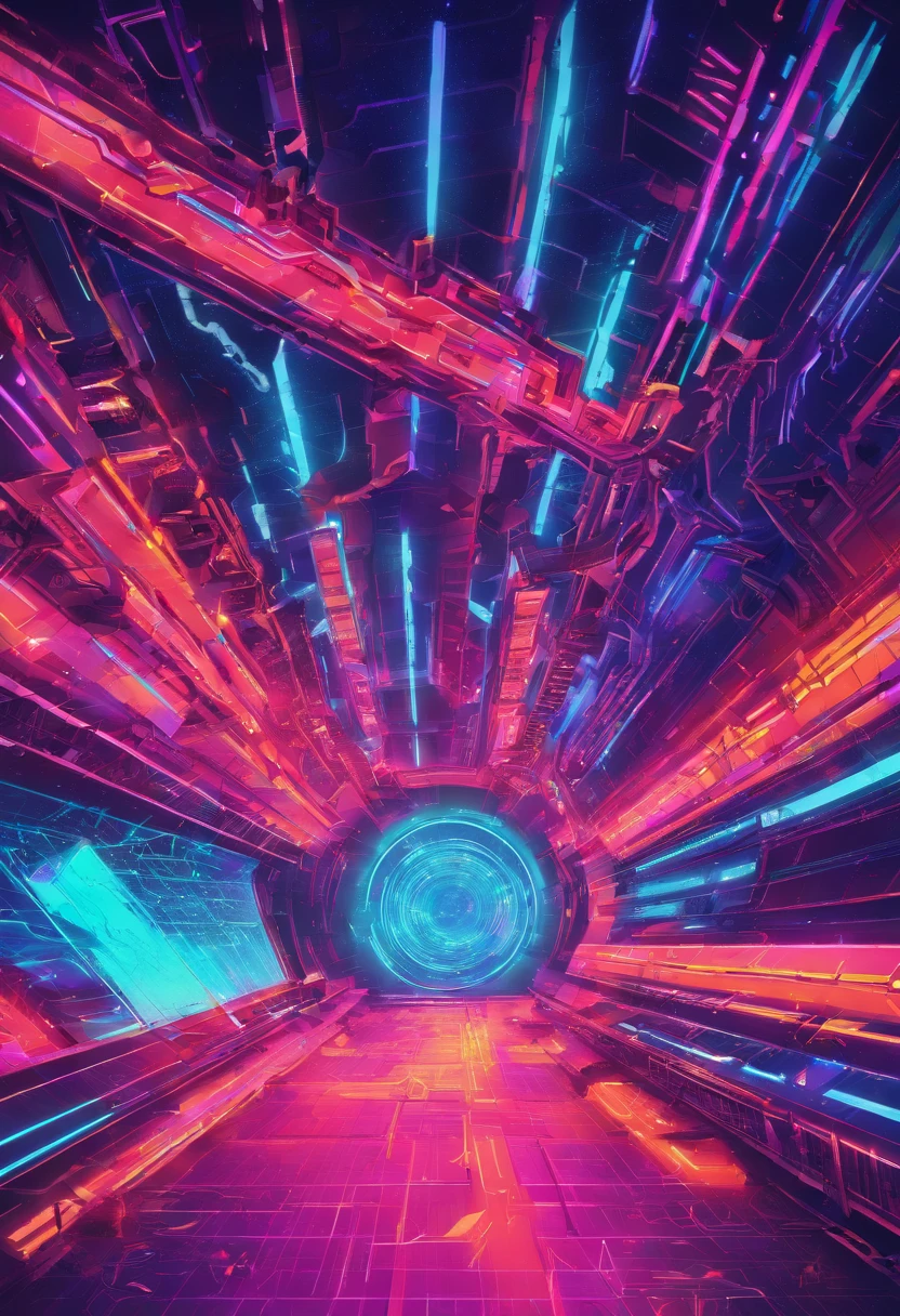 Space-time tunnel,square shapes,geometric figure,Through, science fiction digital painting, science fiction digital painting,sci fi background, Cyberpunk background, Science-fi digital art illustration, futuristic environment, ,blue colors,neonlight,mirai,electrons