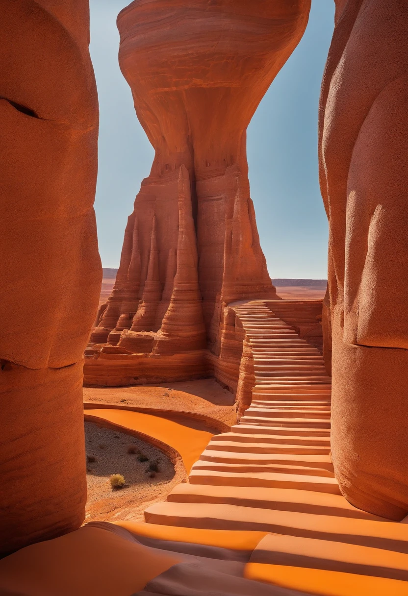 monument valley,optical illusions,cubismo,Yayoi Kusama,Escher's theory of relativity,iso-distance view,Dramaticlight,Translucent stereoscopic,Rich in color,Beautiful composition,tmasterpiece,Detailed details,k hd,Urban bridges,River forest