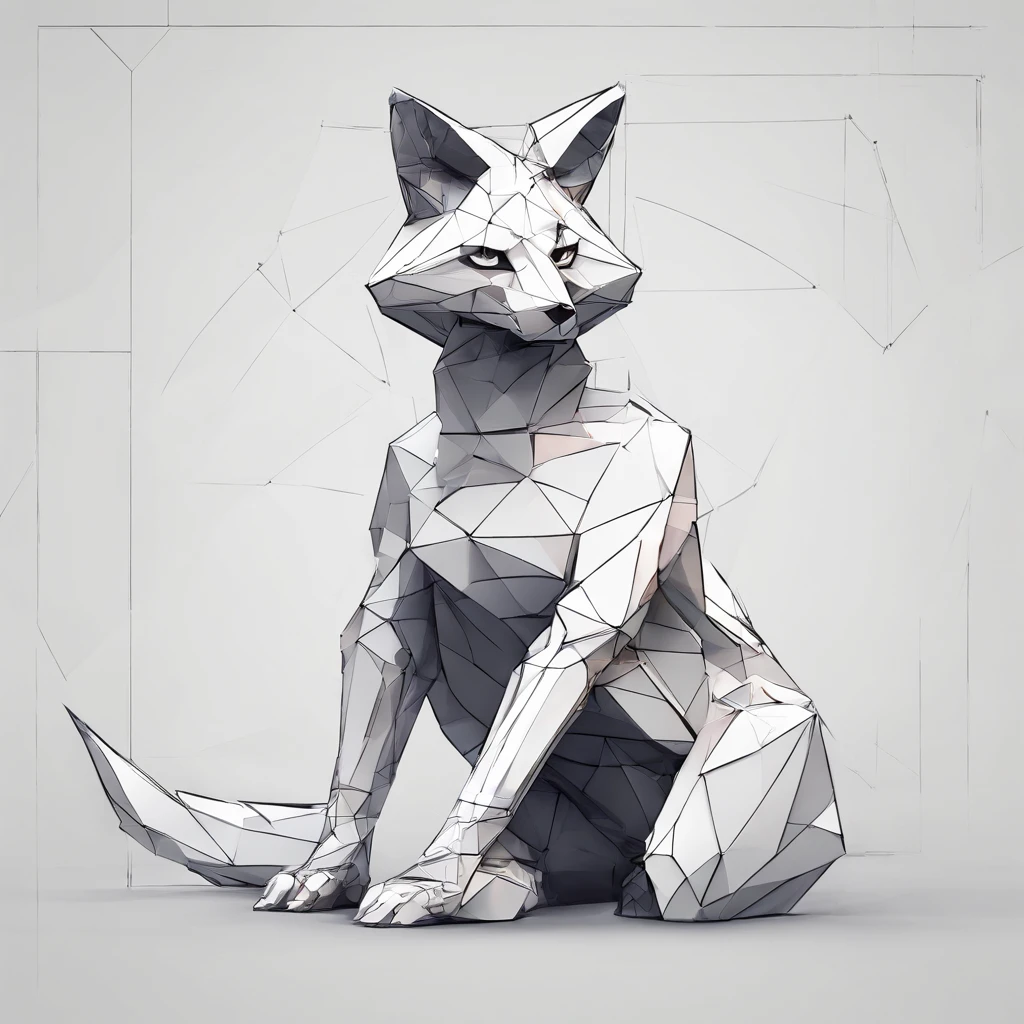 Perfect alignment, kemono fox wearing a sweatshirt, crouching position, Abstract beauty, Centered, Looking at the camera, Facing the camera, nearing perfection, Dynamic, Highly detailed, smooth, Sharp focus, 8K, high definition resolution, illustration, Art by Carne Griffiths and Wadim Kashin, White and black background