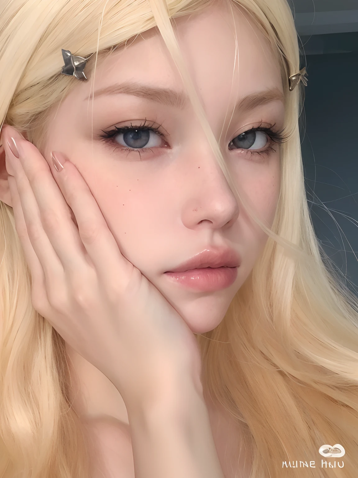 Mujer rubia con cabello largo y piercings posando para una foto, pale porcelain white skin, Cabello largo y rubio y ojos grandes, Hermosa Delphine, pale, shiny skin, cabello rubio y ojos grandes, Cabello largo y rubio y ojos grandes, piel blanca muy, very pale, piel blanca muy, very very pale, extremely pale blond hair, cabello rubio muy, very pale, pale fair skin!!