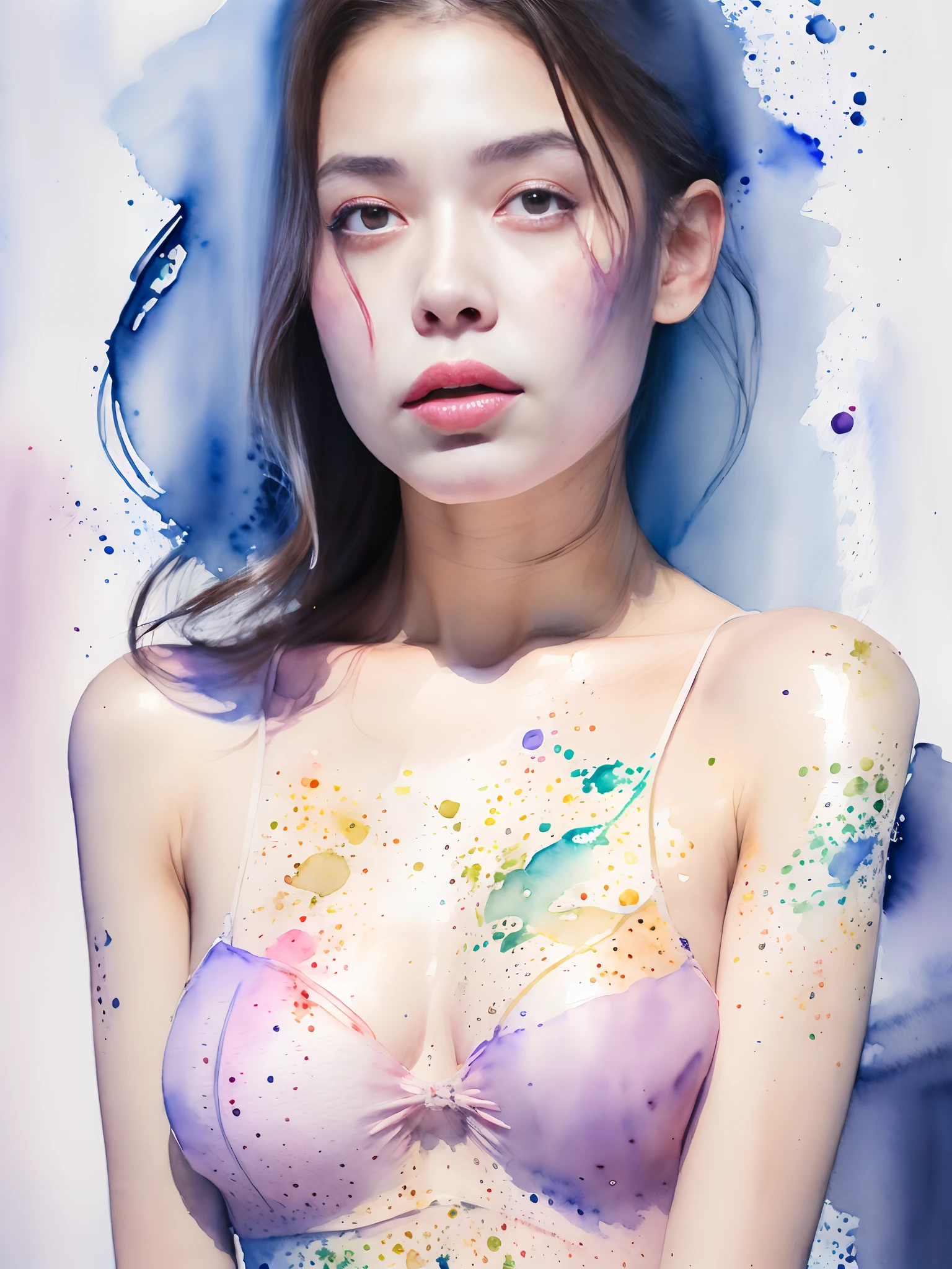 (watercolor style:1.8)Young Sensual Gravure Idol、beautiful girls face、Young cute gravure idol、奈良美智、Young Gravure Idol、If々Japan Girl、Close up of Rain Iwakura、Pull Shorthair、Photos taken with Sony A7R,undergarment:1.3,(huge-breasted:1.1),((Top image quality、8K、masuter piece、:1.3))、Super fine face、Ultra Fine Lips、Fine Eye、二重まぶた、(Hands raised)、(A sexy:1.2)、full body Esbian、Super fine face、Ultra-fine lips、Breakdown、二重まぶた:1.2(Photorealsitic、Raw photography、top-quality:1.4)、Al Eyes、beautidful eyes、(real looking skin)、Beautiful skin、The ultra -The high-definition、the golden ratio、(1 girl in)、