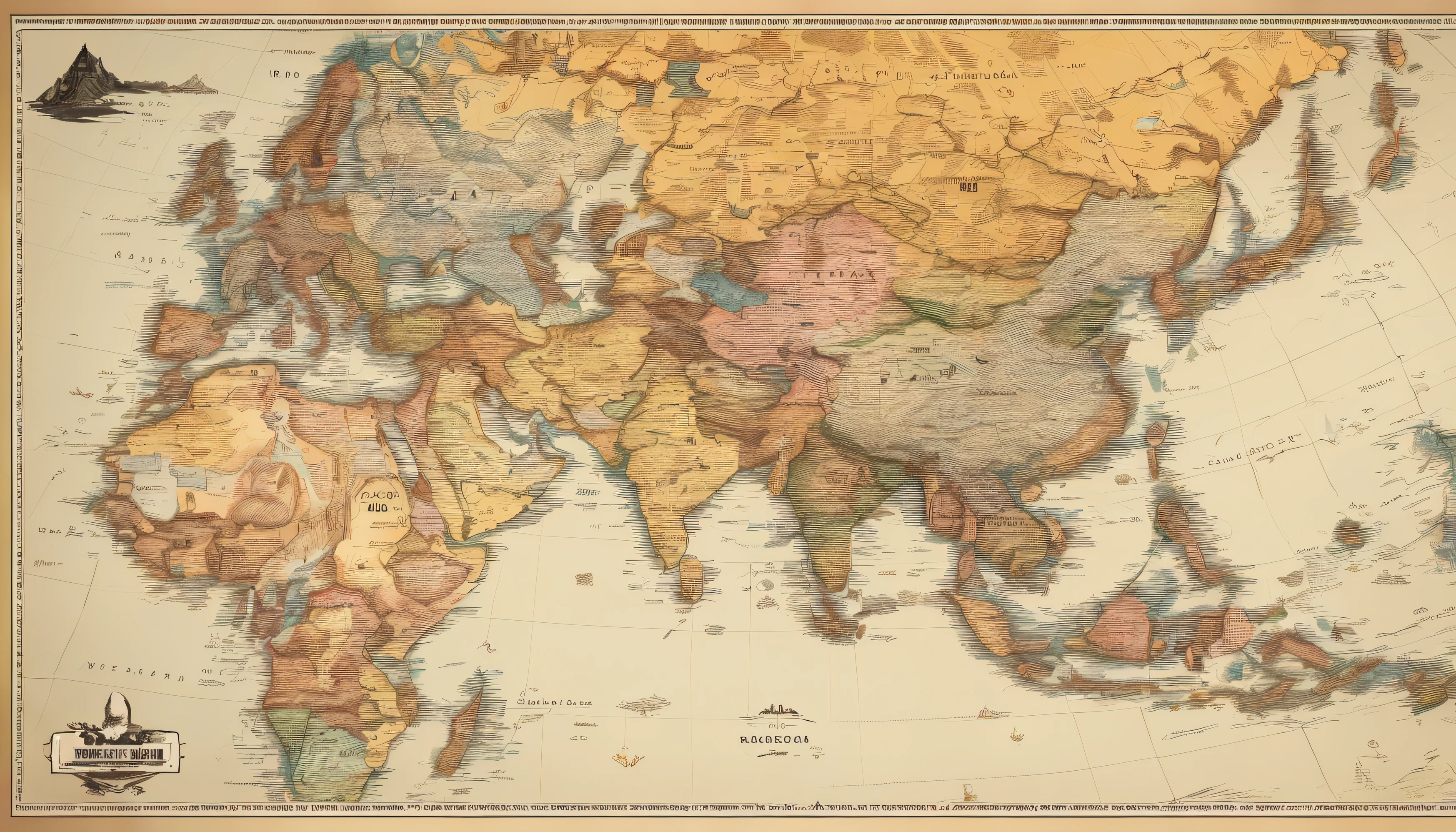 Map of East Asia, Vintage,