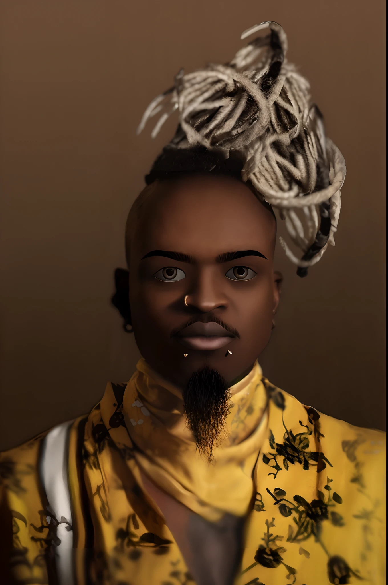 Il y a un homme noir avec une dreadlock et une chemise jaune, Portrait africain de Jesse Pinkman, inspired by Ras Akyem, Portrait d’Ororo Munroe, Alchimiste steampunk africain, Sorciers cyberpunk africains, inspired by Charles Martin, Portrait conceptuel, inspired by Theo Constanté, portrait shot 8 k, Portrait of a digital shaman, Style afrofuturisme