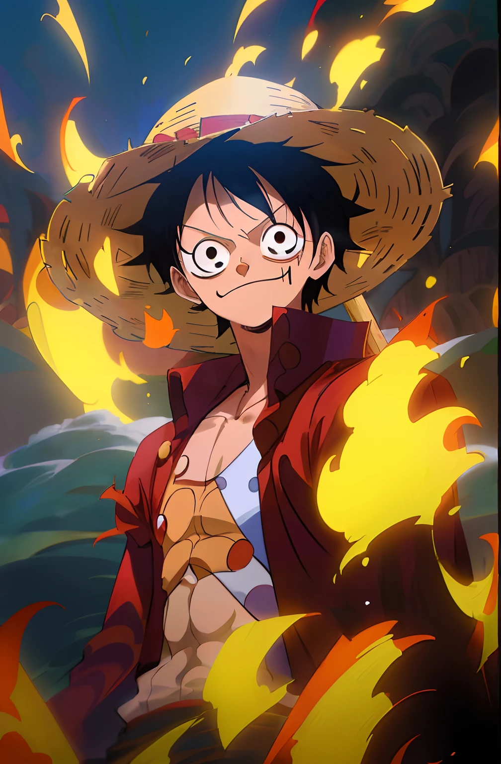 anime character with a straw hat and a red jacket, Luffy, Macaco D. Luffy, Luffy (one piece, Macaco D Luffy, Arte Oficial, portrait of luffy from one piece, inspired by Iñaki Godoy, Luffy de One Piece, from one piece, Engrenagem Luffy 5, papel de parede!, Arte da sede,