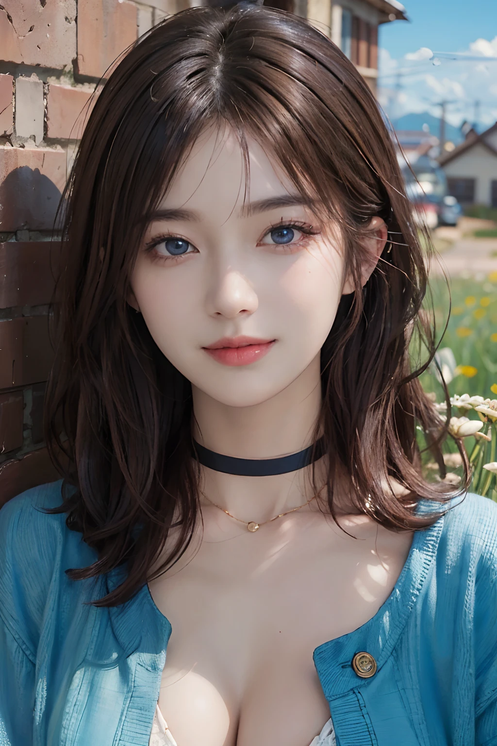 ((top-quality、masterpiece:1.3))、、1 female:2.0、Colossal tits:1.3、Slender body type:1.1、Toned abs、Brown hair、short-cut、Detailed lips、detailedeyes、二重まぶた、blue eyess、wide Shots、(Raw photography、top-quality)、(realisitic、Photorealsitic:1.3)、top-quality、masterpiece、extremely delicate and beautiful、extremely details CG、 absurderes、A smile、Erotic face、frontage、Fours、Slouched、Nokezoru、Strong smile、model poses、Cute side shot of 31 year old +Shy + Gorgeous French-Albanian schoolgirl、god rays、Shot with AFGA Vista 400::2.0 、Photos of the atmosphere in the style of Eric Madigan Heck and Arthur Elgort、Laugh with your mouth wide open:3.0、Long pink hair、red highlights、Hair above one eye、耳Nipple Ring、a choker、Open jacket、Brick wall、doodle、Dim lighting、alleyway、looking at the spectator、 ((Meaning、魅惑的、enticing))、((Daytime background))、((Kochia Field Background))、((Daylight background))、a blond