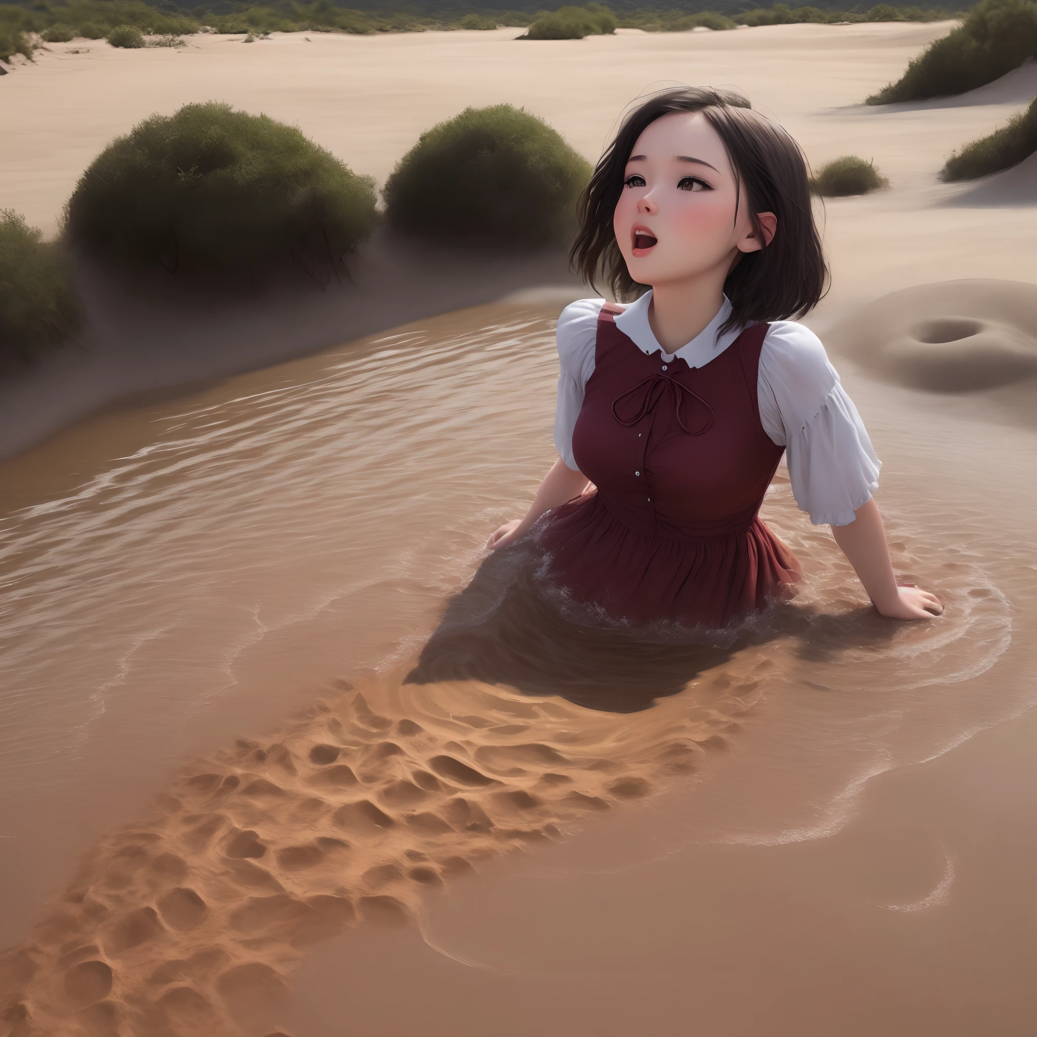 Girl up to neck in quicksand