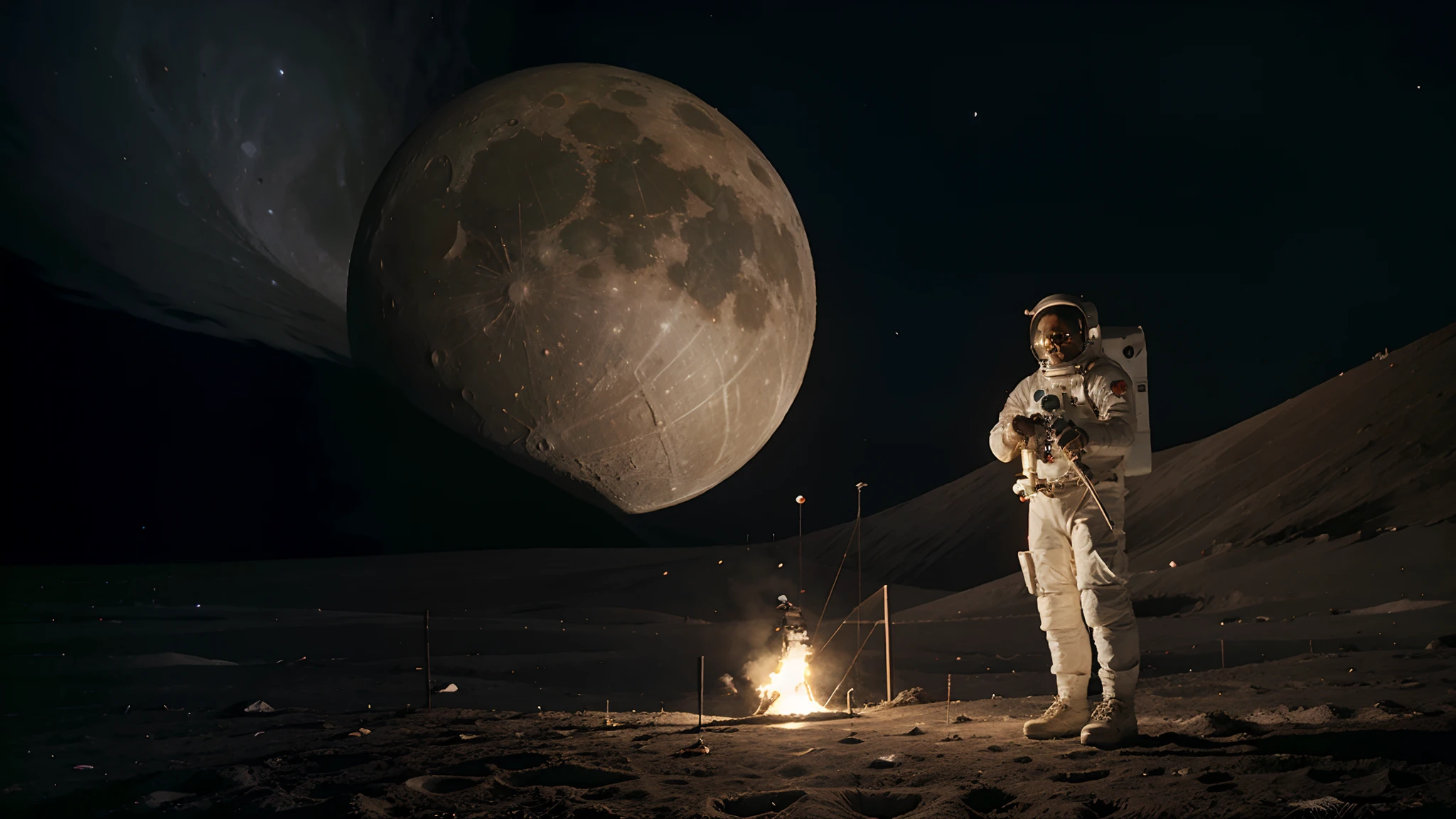 Narendra modi wearing space suit holding bucket on the Moon