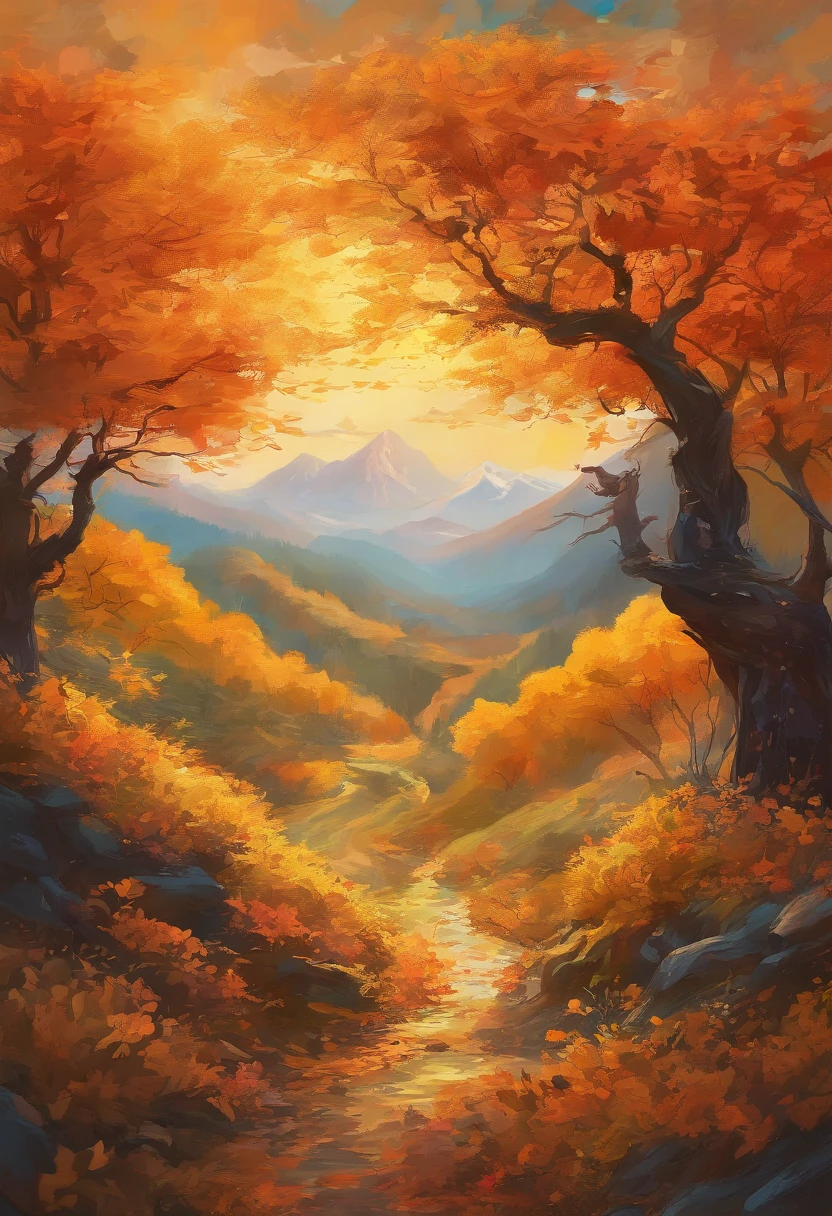 golden autumn，A 45-year-old middle-aged Chinese man，Great figure，Walk firmly on the mountain path，In the distance are high mountain peaks，Wearing gray sportswear，On both sides of the road are golden apple trees，Pretty ripe apples，hentail realism，k hd，high qulity，Sony SLR，Faraway view