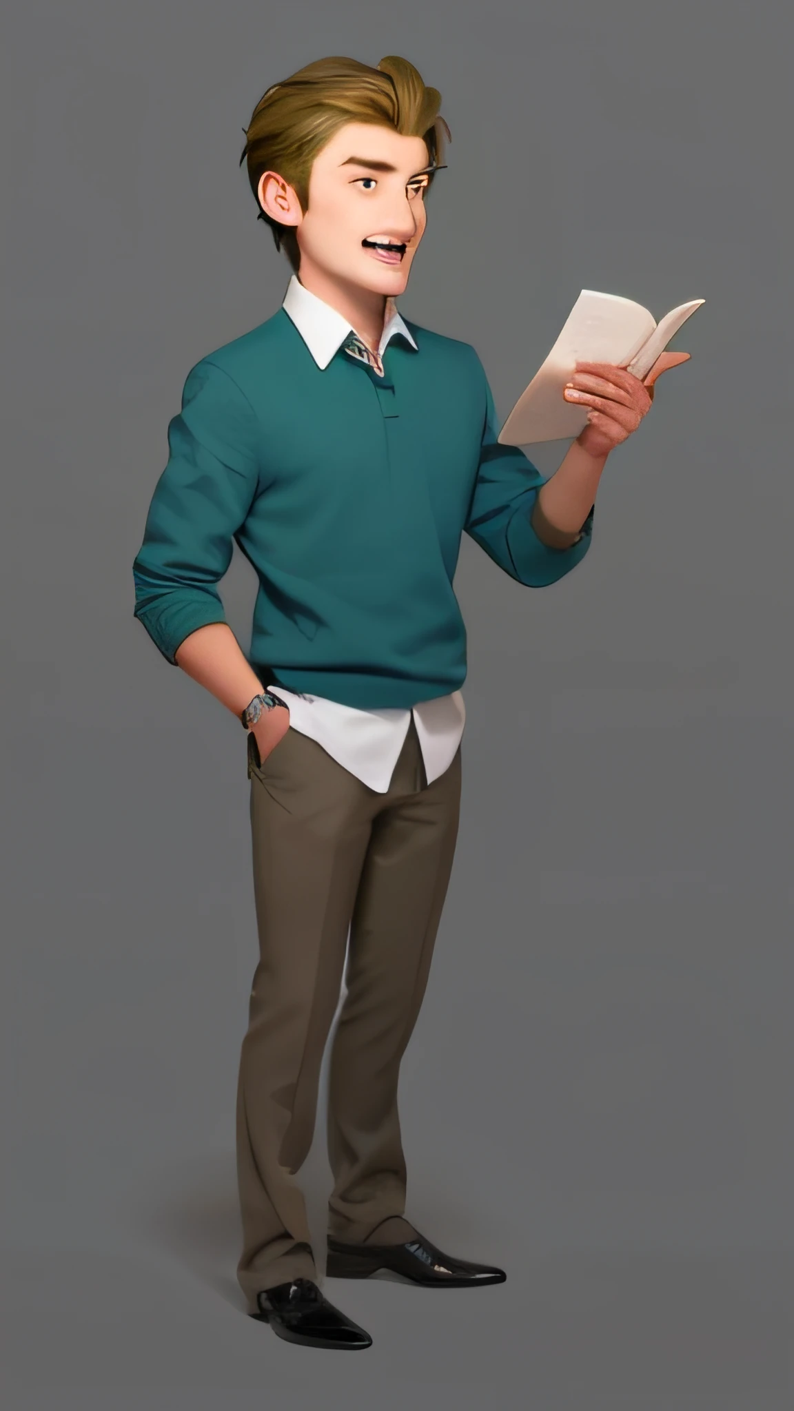 (tmasterpiece:1.4), (best qualtiy:1.4), (A high resolution:1.4),A man dressed in green has green eyes,A biased head,bigode fino,The mouth is slightly open,