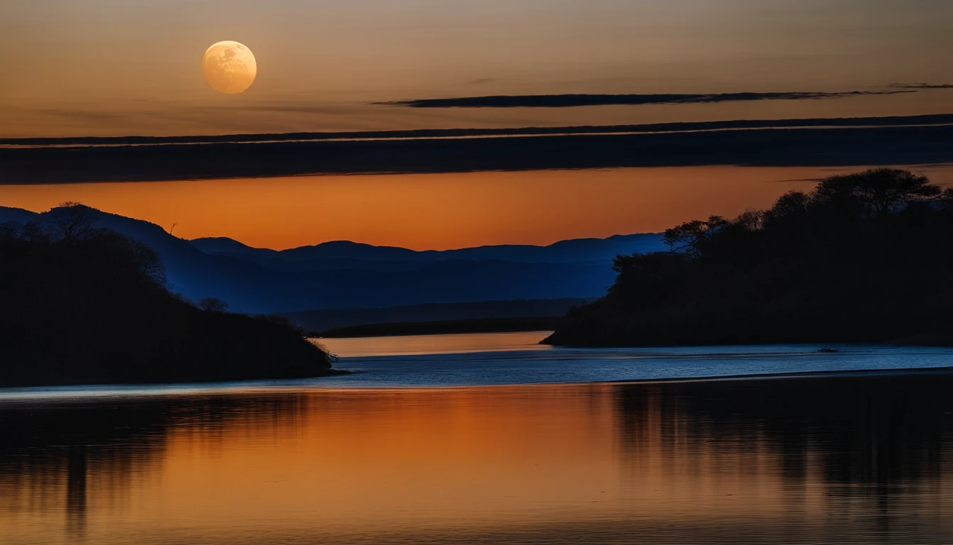 Vista noturna do meio do outono,Not a single person,Belas vistas,The moon is reflected in the waves of the water,Heaven and earth are pure,Autumn colors are light,Tudo era lindo,The starry sky hides its brilliance,Give way to the moonlight,Golden wind and water dew reflect dazzling light,It's just that the human world changes a lot,The moon is still permanent
