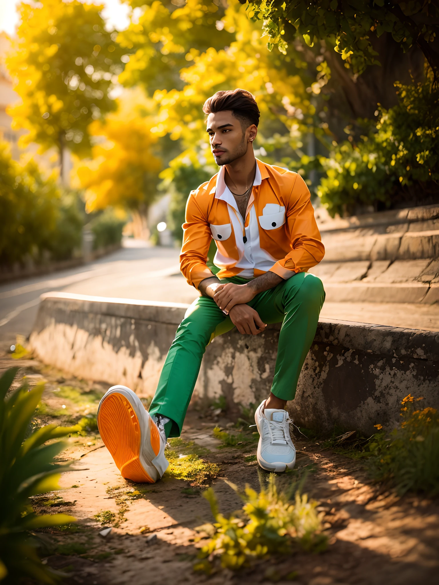Green orange mixed colours shirt