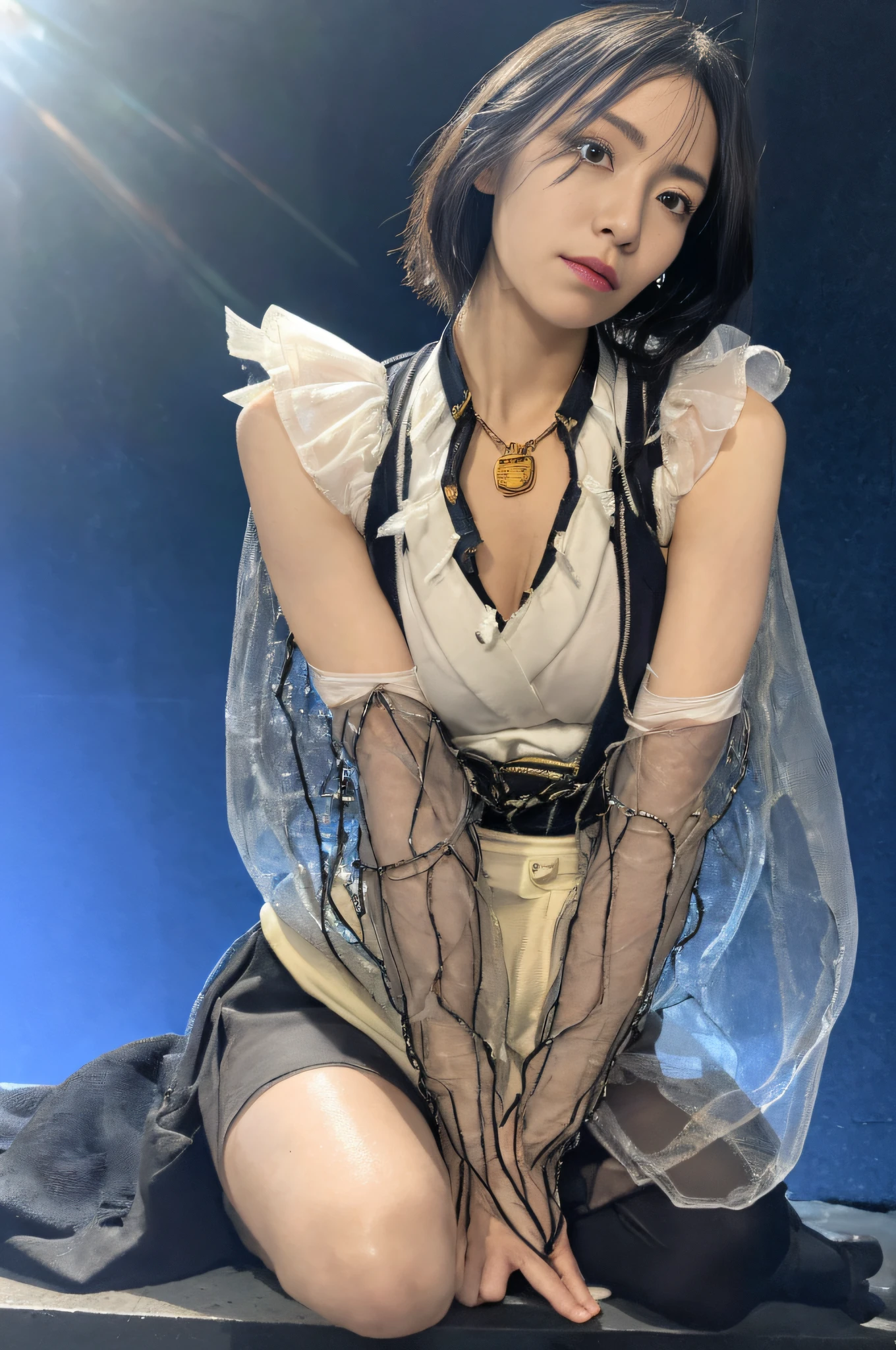 ,((Wearing a torn sheer costume of a superheroine)),(, No bra)), Wet crotch, Wet thighs, Beautiful girl with accentuated slender abs: 1.4, (((nipple tips protruding, areola is protruding, The shape of the pubic region is clearly visible)), sixpack abs: 1.4, Bust Botox, Photo, Sharpness, Unique 850 4, Koda850 k portrait camera, F1.6 shots, Ultra-realistic textures, Spectacular light textures, Cinestil 800 Fashion Mechanics, (futuristic sci-fi battle fashion: 1.1), (tied perfectly by chain), Restraint, Slaves, collars, ((wide prison with sunlight)), Dark fantasy, Realistic material details, extreme hight detail, Ultra-realistic materials ((Torn costume))), Wet, Cloudy, (Chained)), ((big emphasized by chains)), ((chains digging into crotch)), ( (Collar)), (, No bra), shredded costumes, broken golden shields and battle spears,, White combat gloves, Combat shoulder armor, Blood splattered on the face, Blood splattered, Realistic, (Bruises, Dirty, ripped clothing, skimpy clothing, Blood: 1.3),  Torn Cape, Torn pantyhose, Long legs, ((iron pipe in the crotch)), Metallic shackles and fetters, ((chains hung from heaven)), Wet crotch is clearly visible, Swarovski's sword and the ??????? beneath his feet, (futuristic sci-fi battle fashion, Torn mesh stockings),