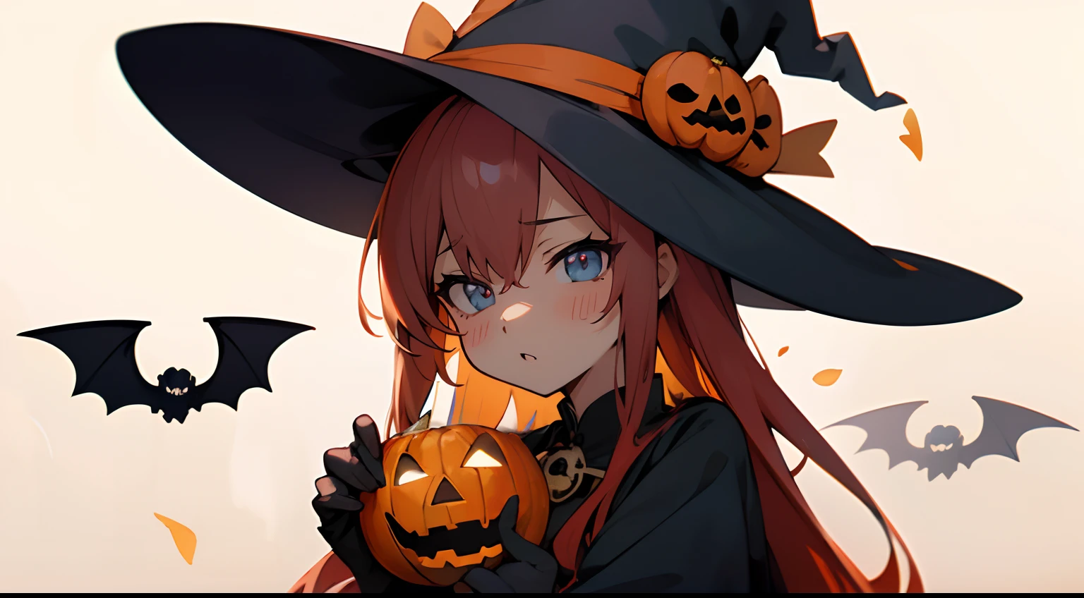 ((​masterpiece:1.4、top-quality)) 、(Close up of a woman in a witch costume、Smiling and looking at the camera、She wears a skull brooch and hair tie、red hairs、Black eyes、kawaii、) 、Splash Art Anime Style, 🍂 Cute, halloween art style, flirty anime witch casting magic, ❤🔥🍄🌪, halloween celebration, Witch Girl, trick or treat, bright witch, kawaii、Halloween Style,The background is a haunted house with pumpkins and moonlit nights、Bats are flying、