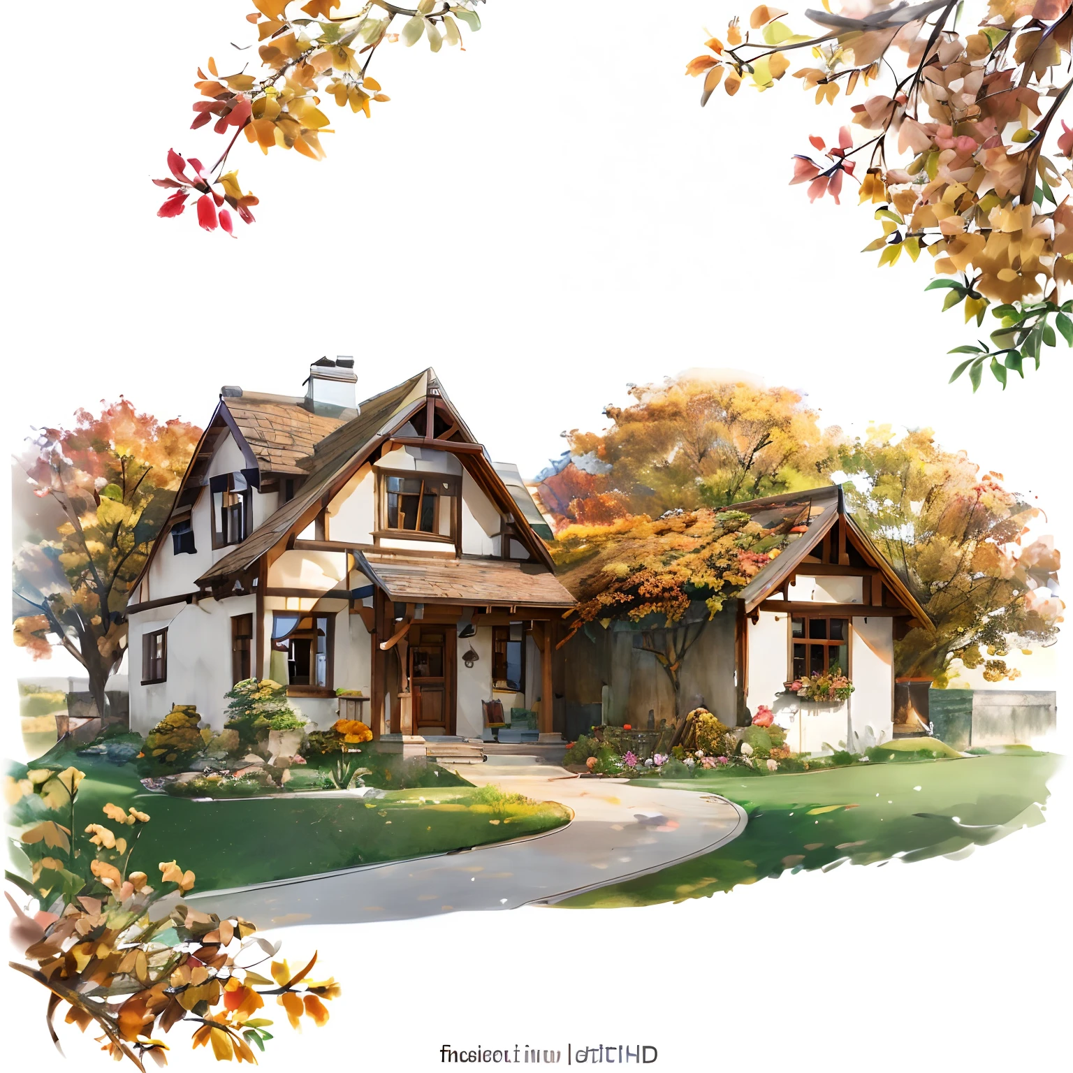 there is a drawing of a house with a pathway in front of it, cottage, beautiful rendering, craftsman home, beautiful artist rendering, idyllic cottage, cottagecore, a photorealistic rendering, beautiful image, cottage in the woods, artistic render, house illustration, full color illustration, architectural rendering, cottages, rendering, mix with rivendell architecture, photographic render